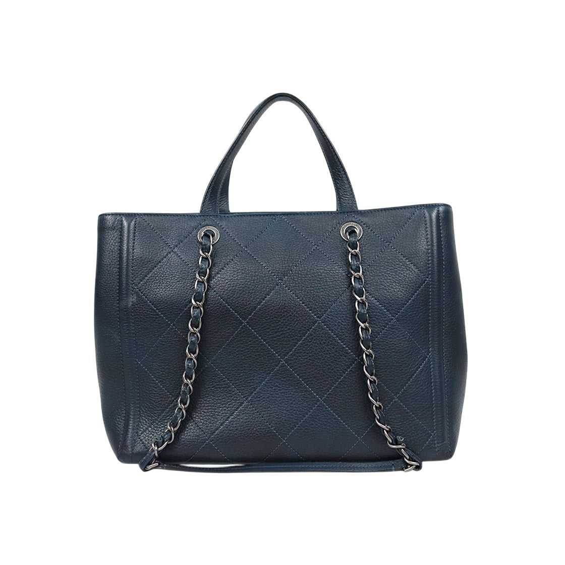 Chanel Navy Leather Large CC Logo Season Shoulder Bag
