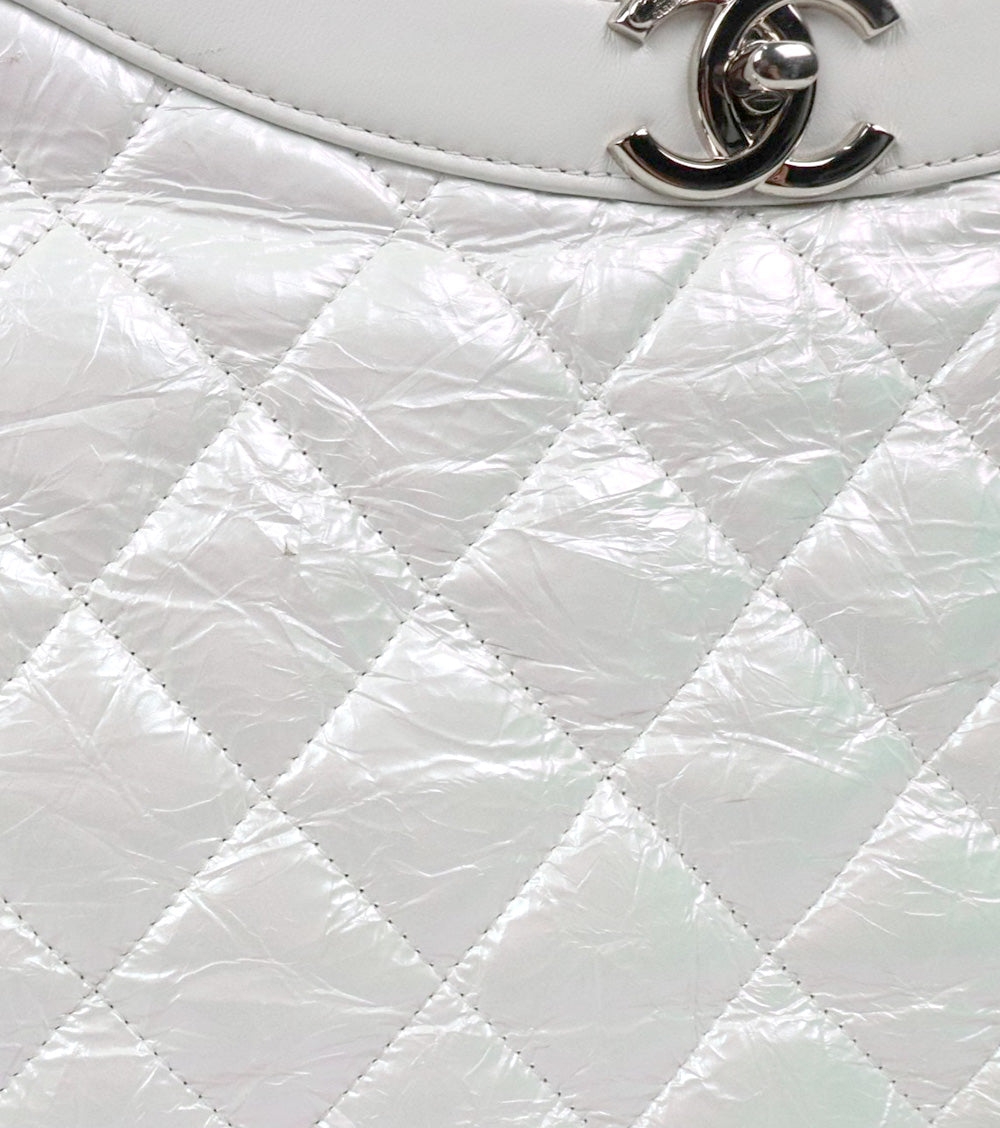 Chanel Large White Metallic Leather 31 Shoulder Bag