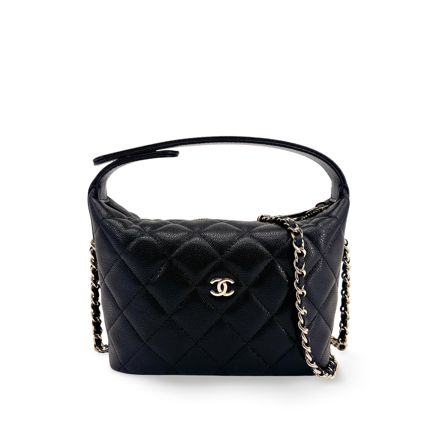 Chanel Caviar Quilted Small Hobo Bag Black Gold Hardware