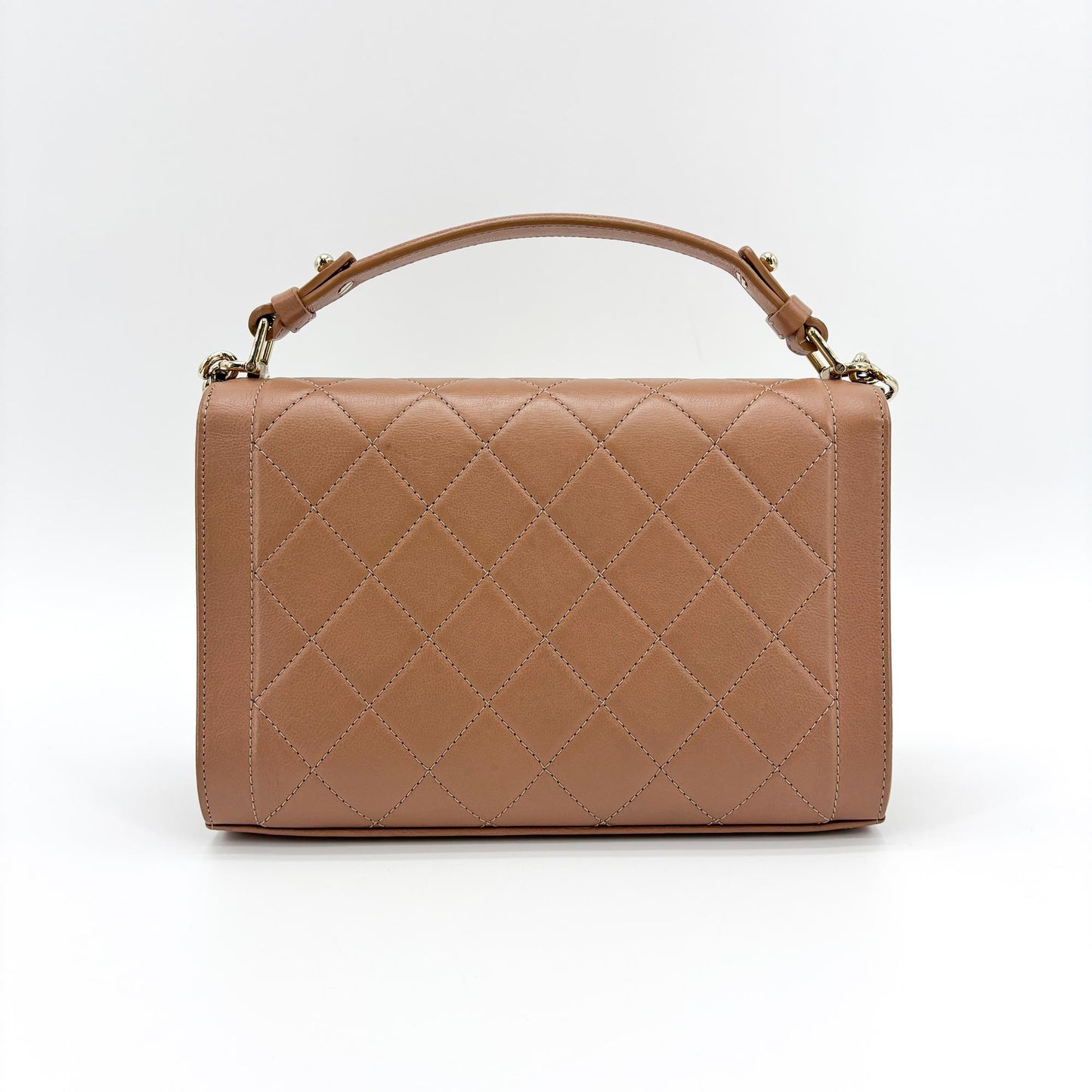 Sac à rabat à poignée Chanel Statement, taille moyenne, beige, avec quincaillerie dorée