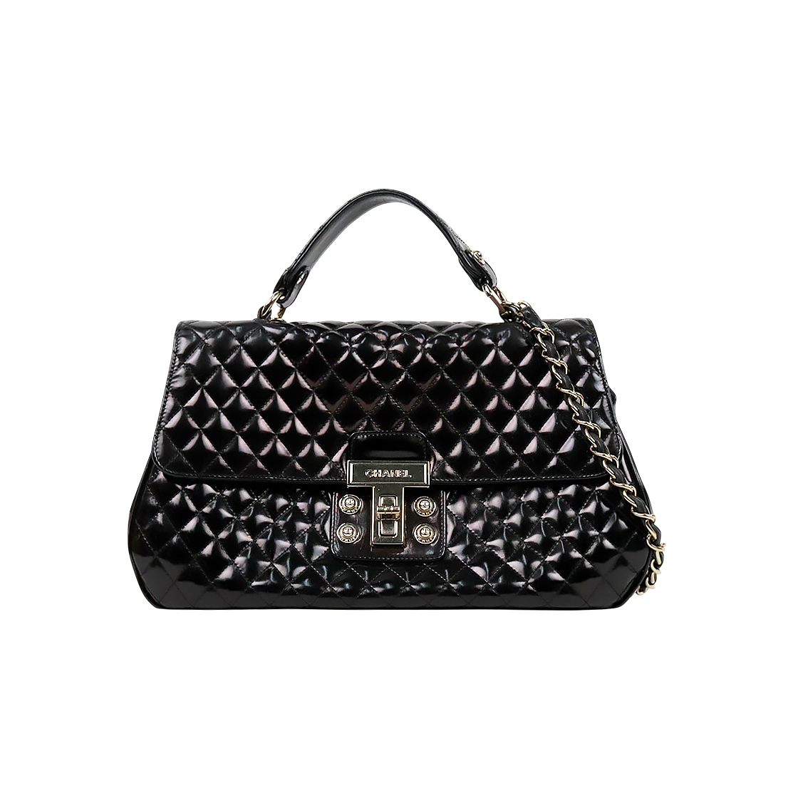 Chanel Black Faded Mademoiselle Lock Kelly Top-Handle Chain 2-Way