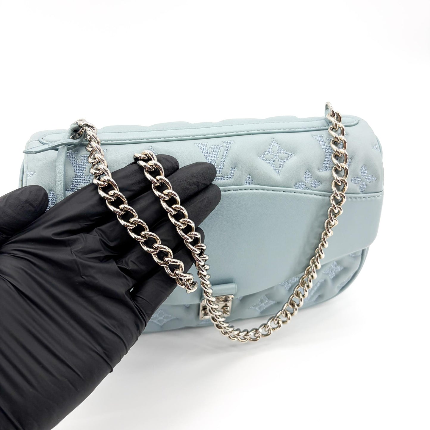 Louis Vuitton Monogram Quilted Marceau Sky Blue Silver Hardware