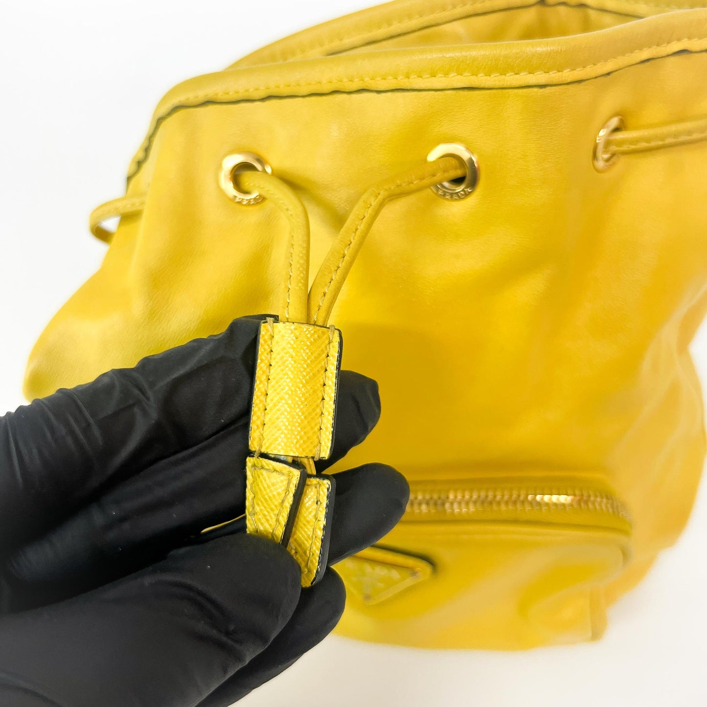 Prada Leather Duet Bucket Bag Yellow