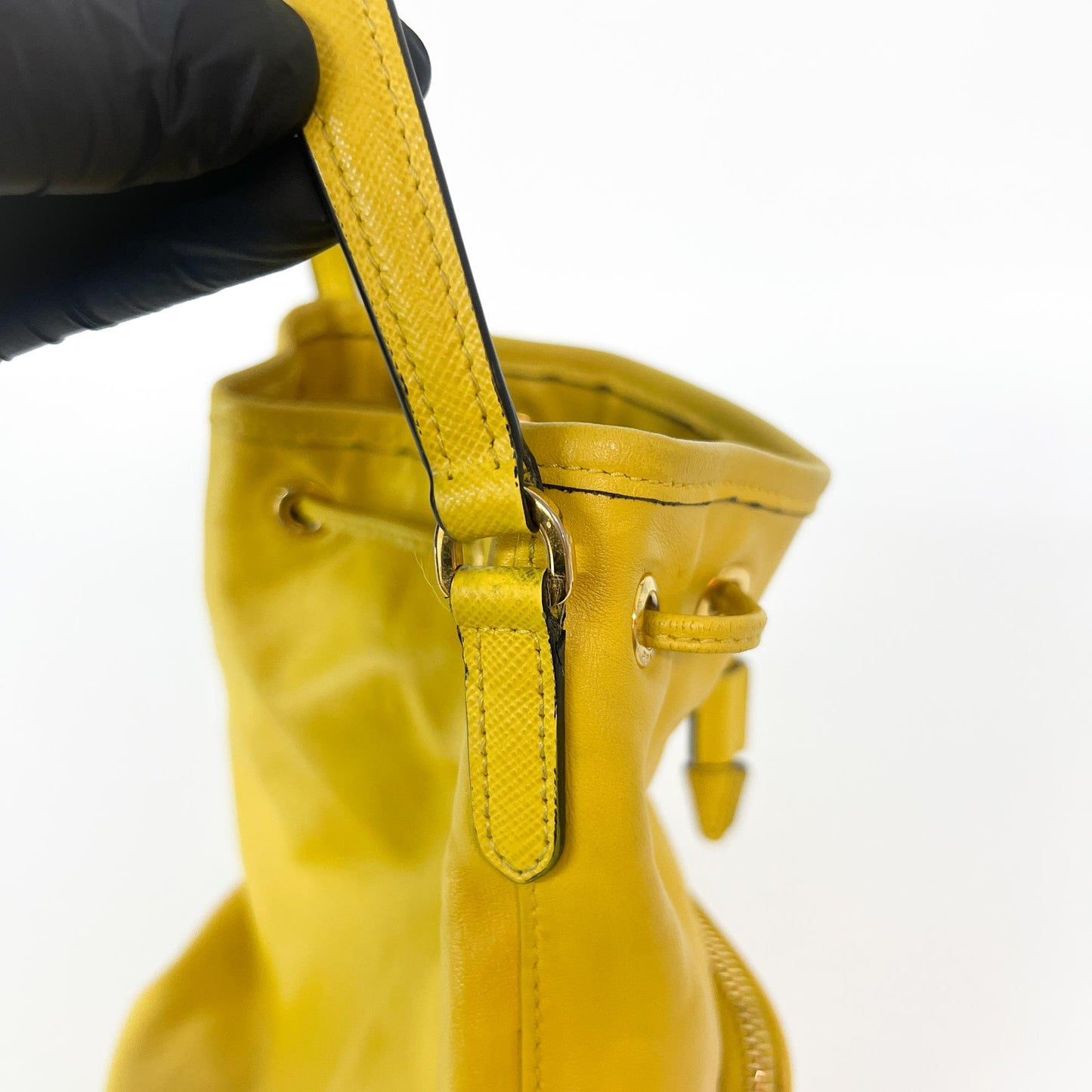 Prada Leather Duet Bucket Bag Yellow