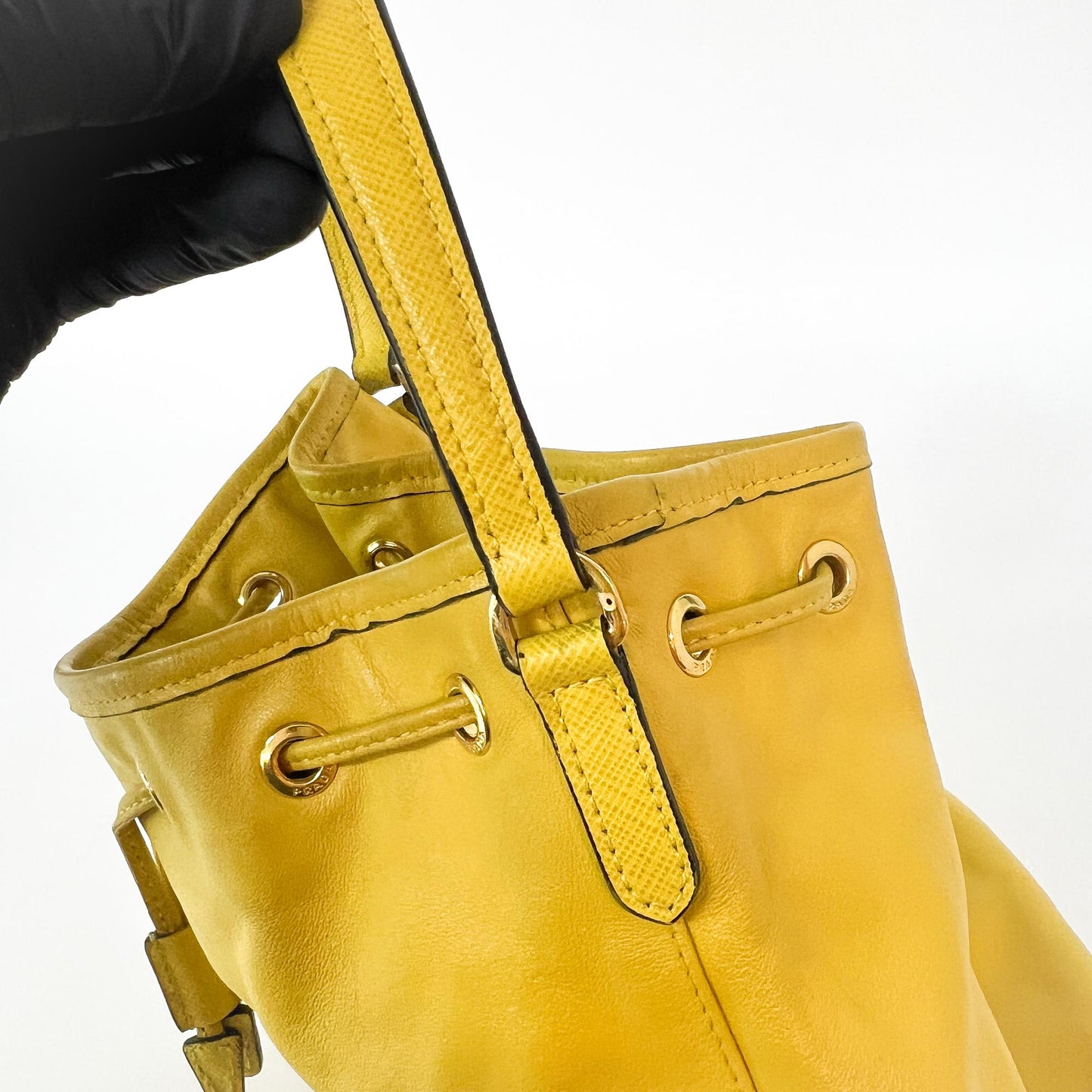 Prada Leather Duet Bucket Bag Yellow