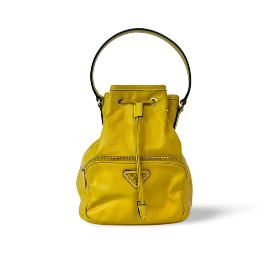 Prada Leather Duet Bucket Bag Yellow