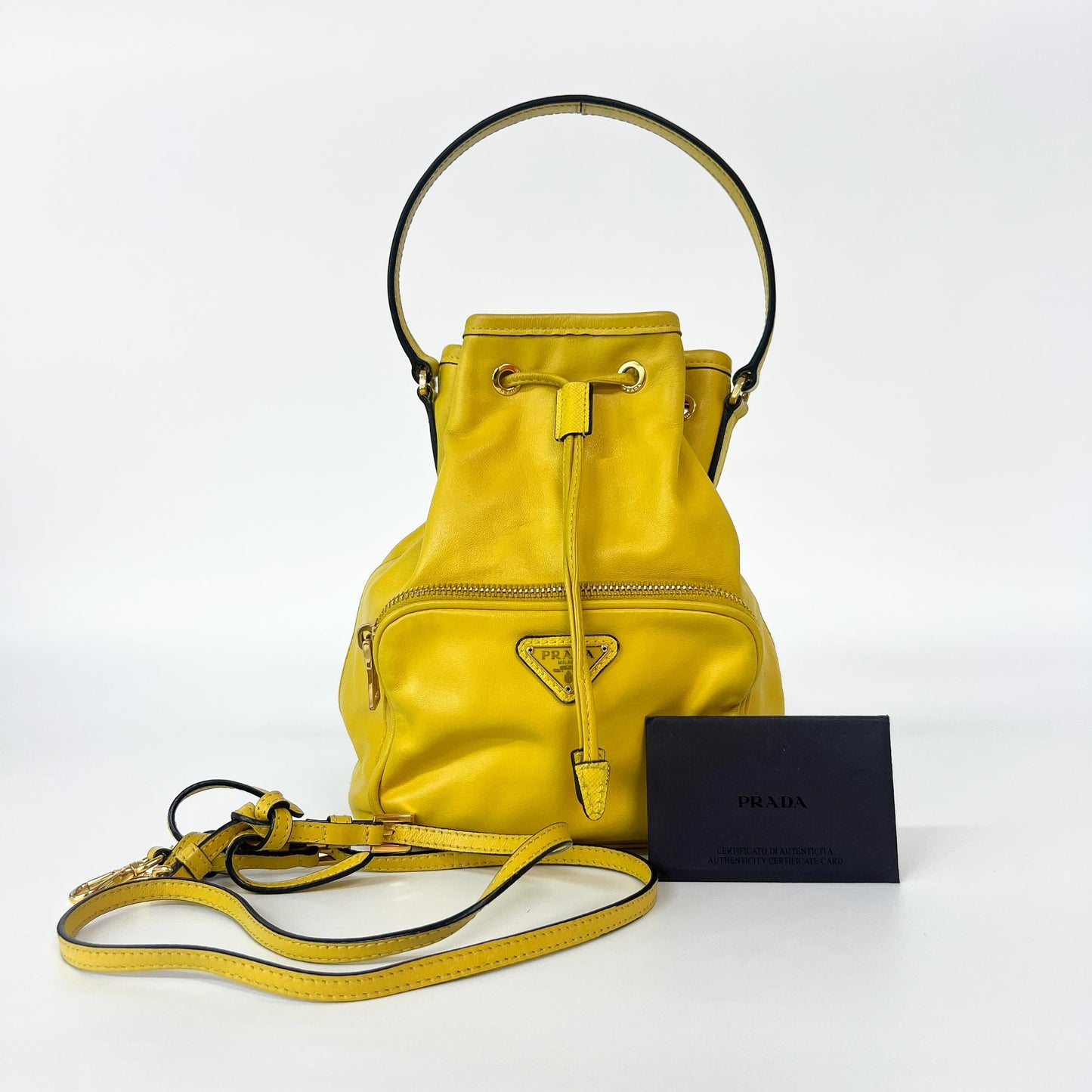Prada Leather Duet Bucket Bag Yellow