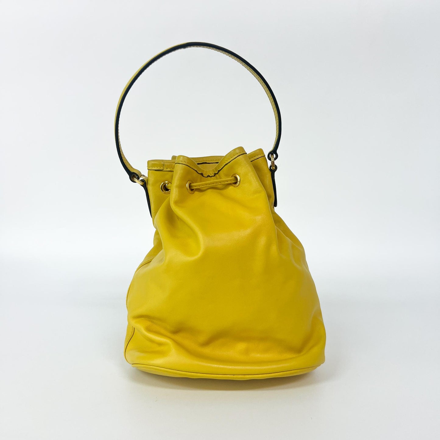 Prada Leather Duet Bucket Bag Yellow