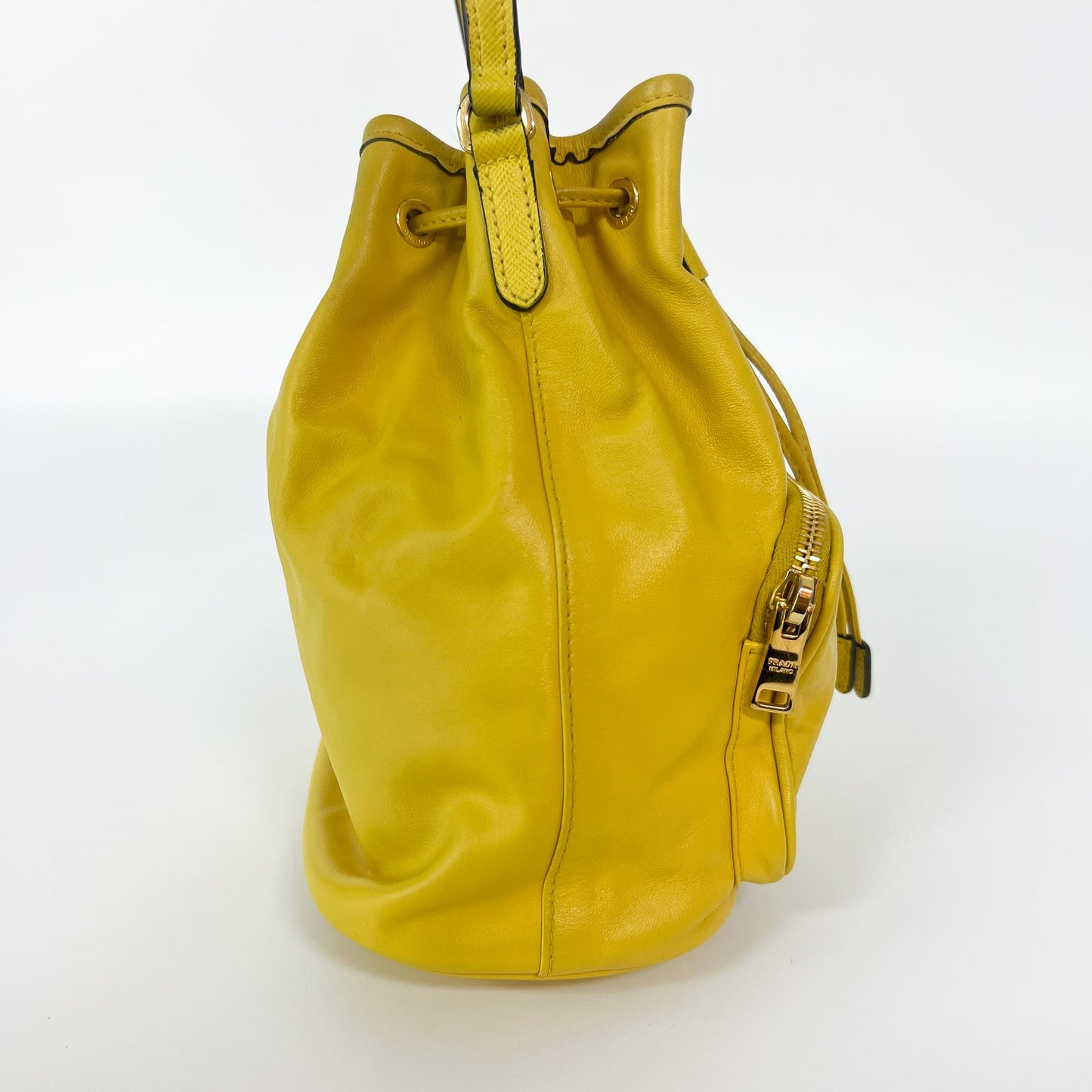 Prada Leather Duet Bucket Bag Yellow