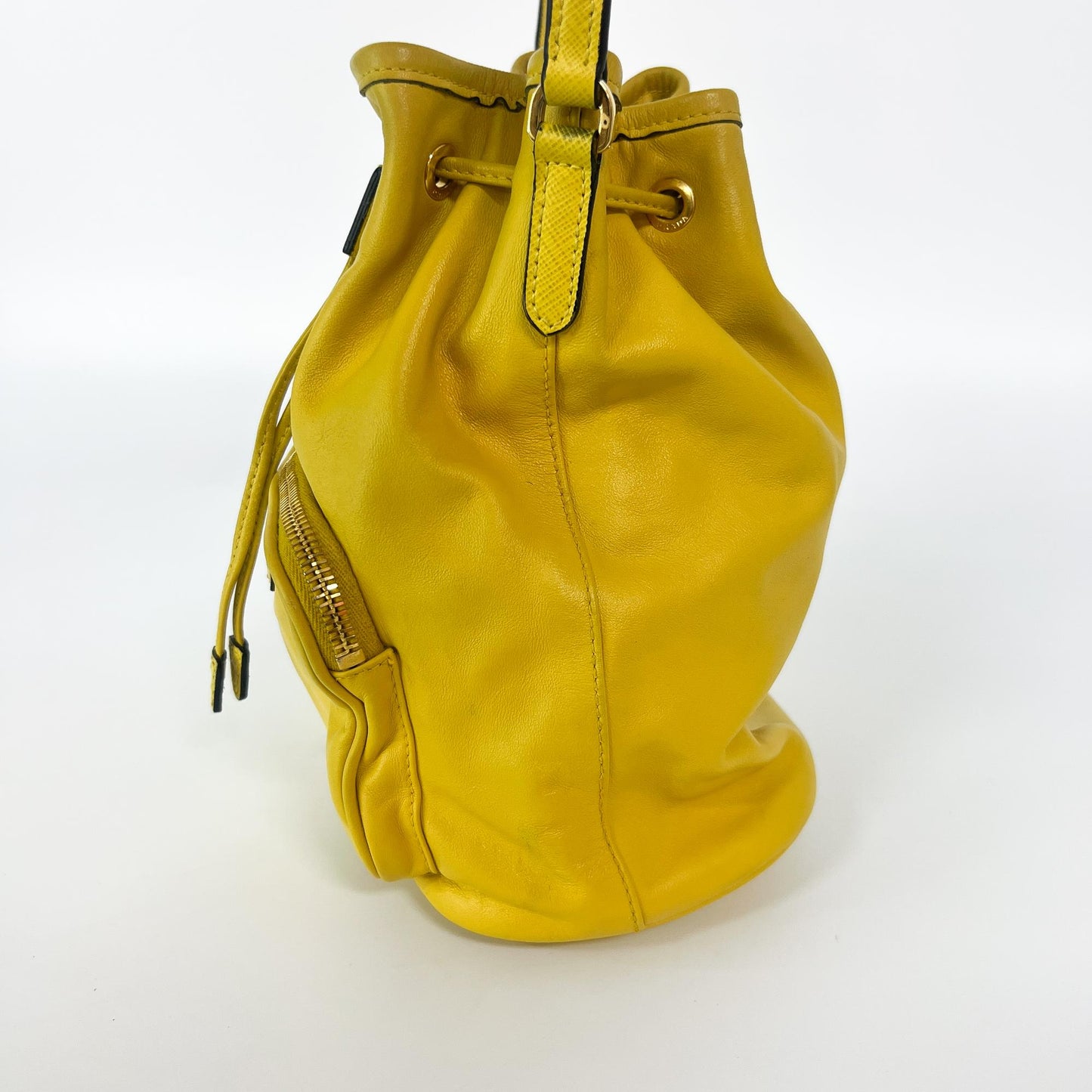 Prada Leather Duet Bucket Bag Yellow