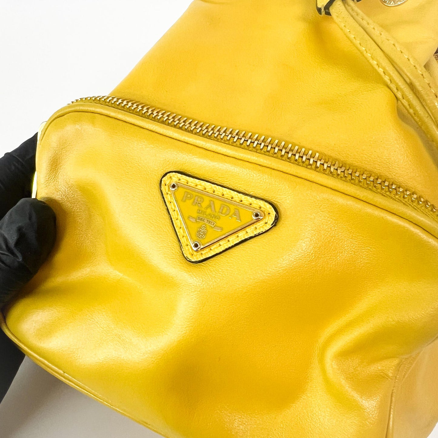 Prada Leather Duet Bucket Bag Yellow