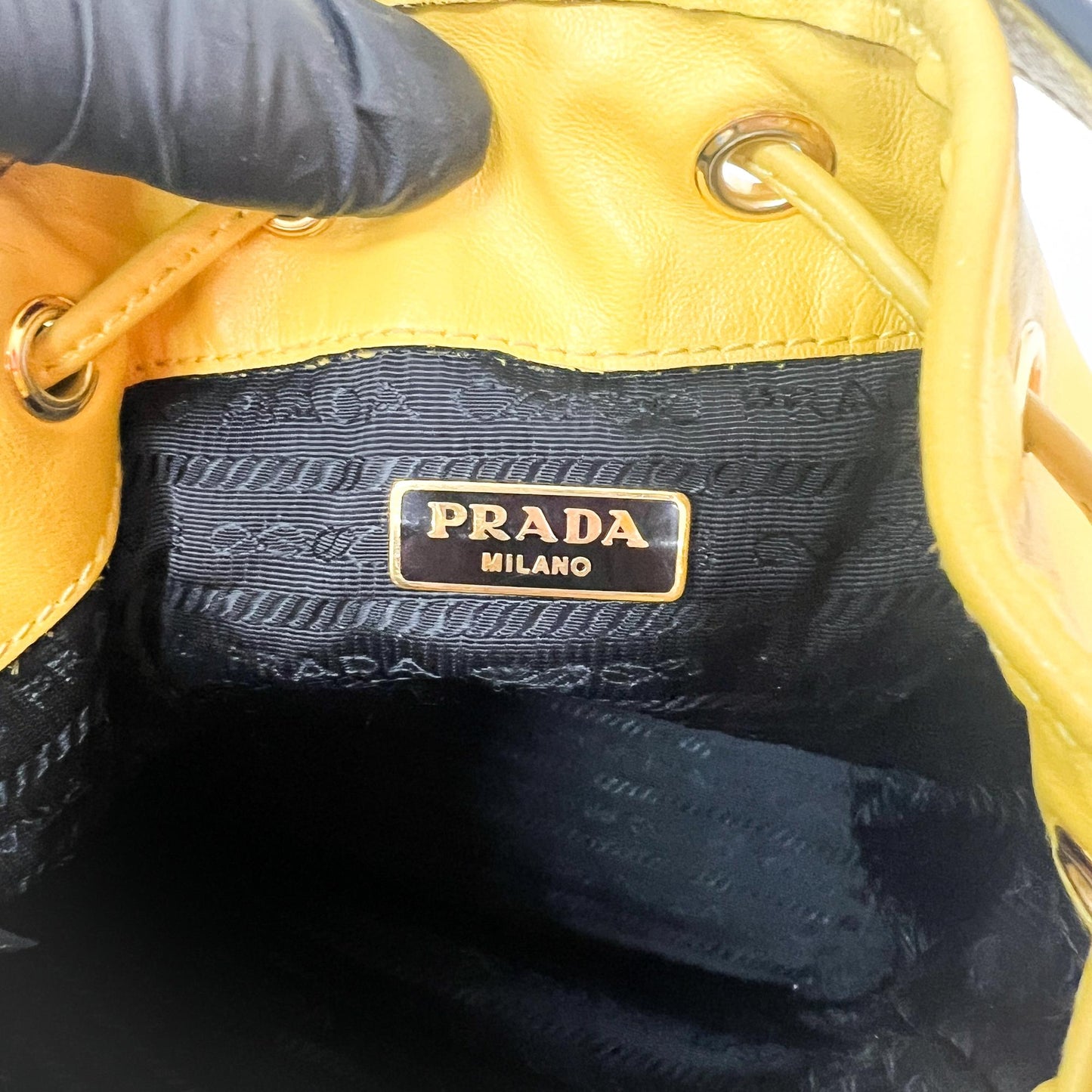 Prada Leather Duet Bucket Bag Yellow