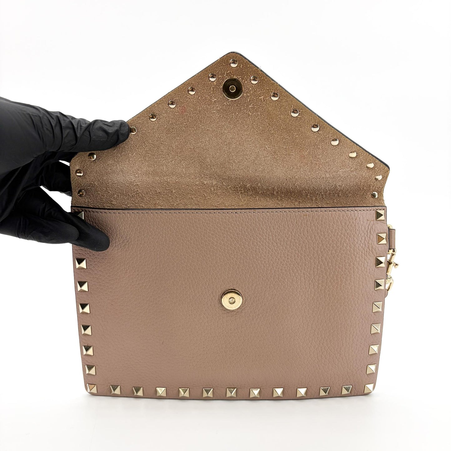 Valentino Garavani Rockstud Grain Calfskin Pouch Poudre