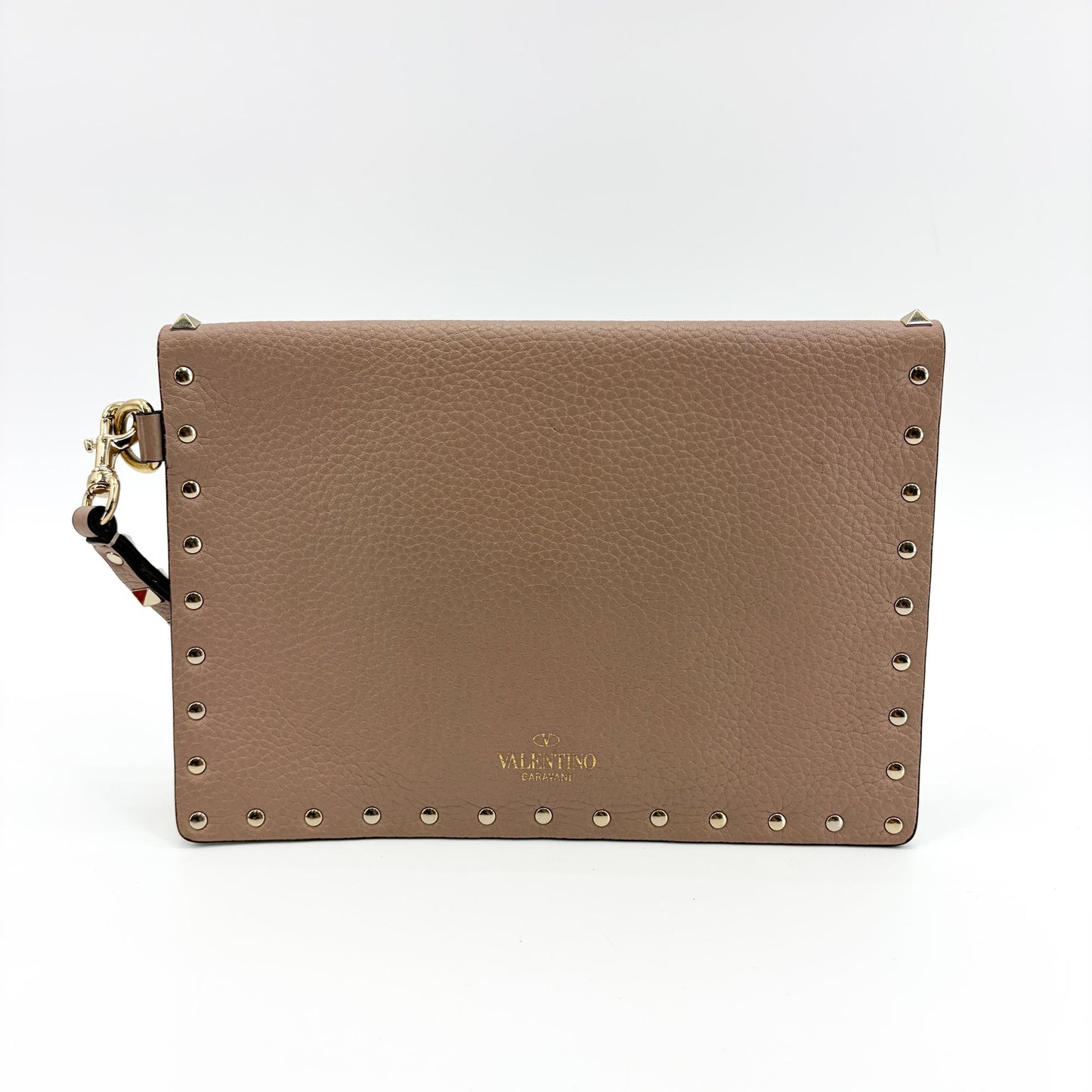Valentino Garavani Rockstud Grain Calfskin Pouch Poudre