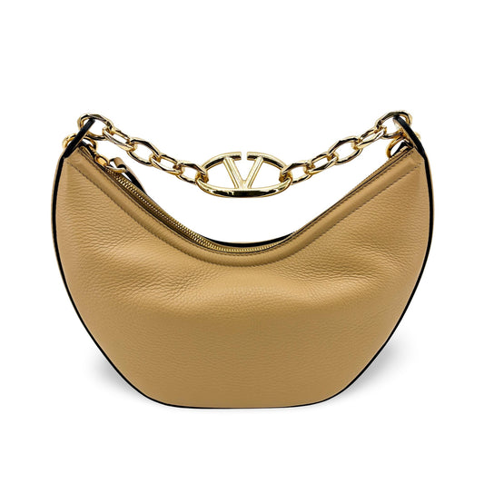 Valentino Garavani Small V-Logo Moon Bag Beige