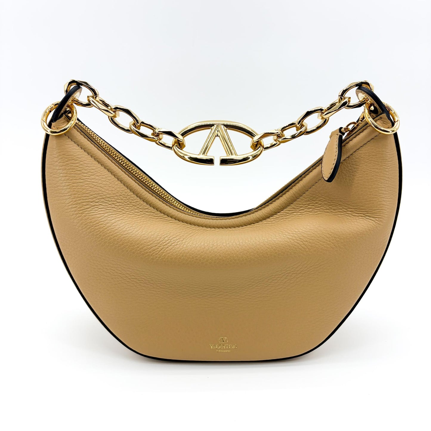 Valentino Garavani Small V-Logo Moon Bag Beige