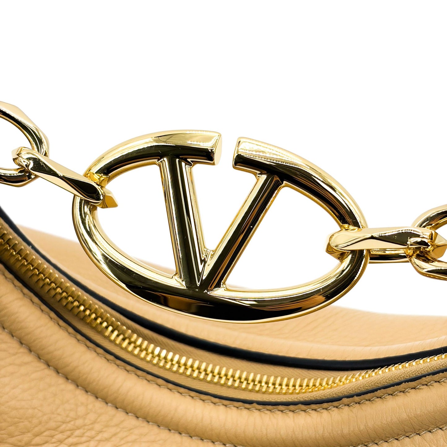 Valentino Garavani Small V-Logo Moon Bag Beige