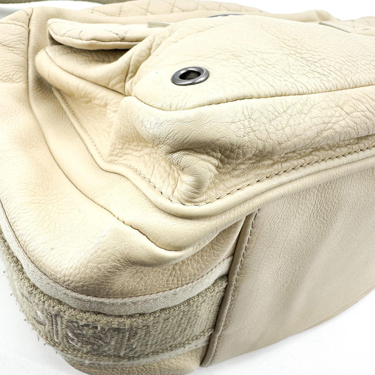 Chanel Quilted Double Pocket Lambskin Crossbody Bag Beige