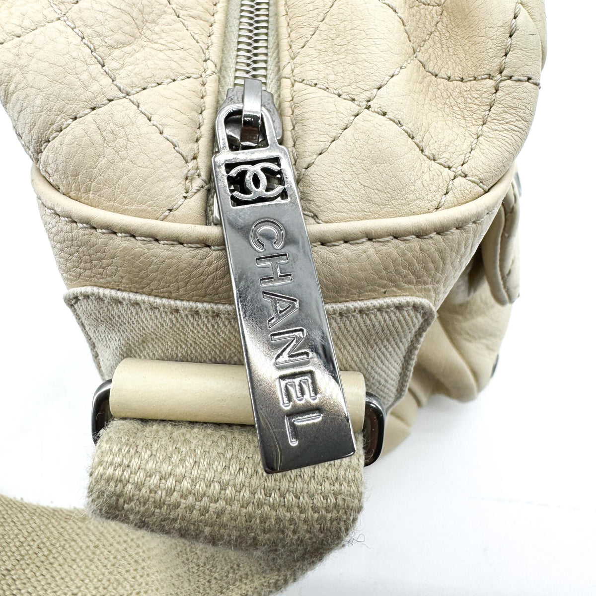Chanel Quilted Double Pocket Lambskin Crossbody Bag Beige