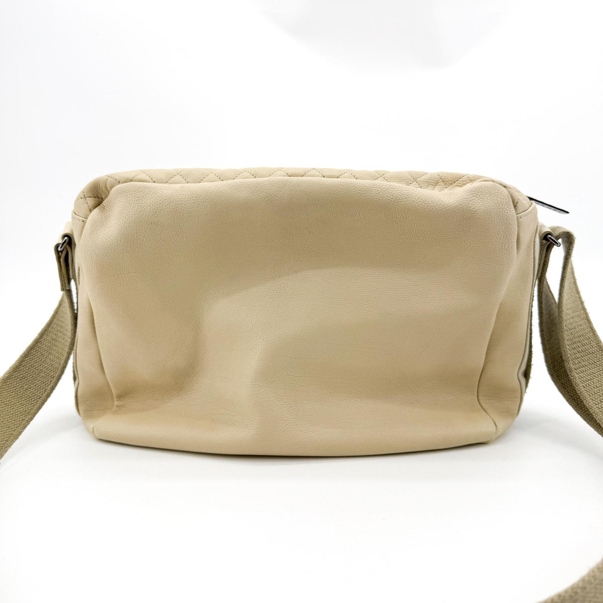 Chanel Quilted Double Pocket Lambskin Crossbody Bag Beige