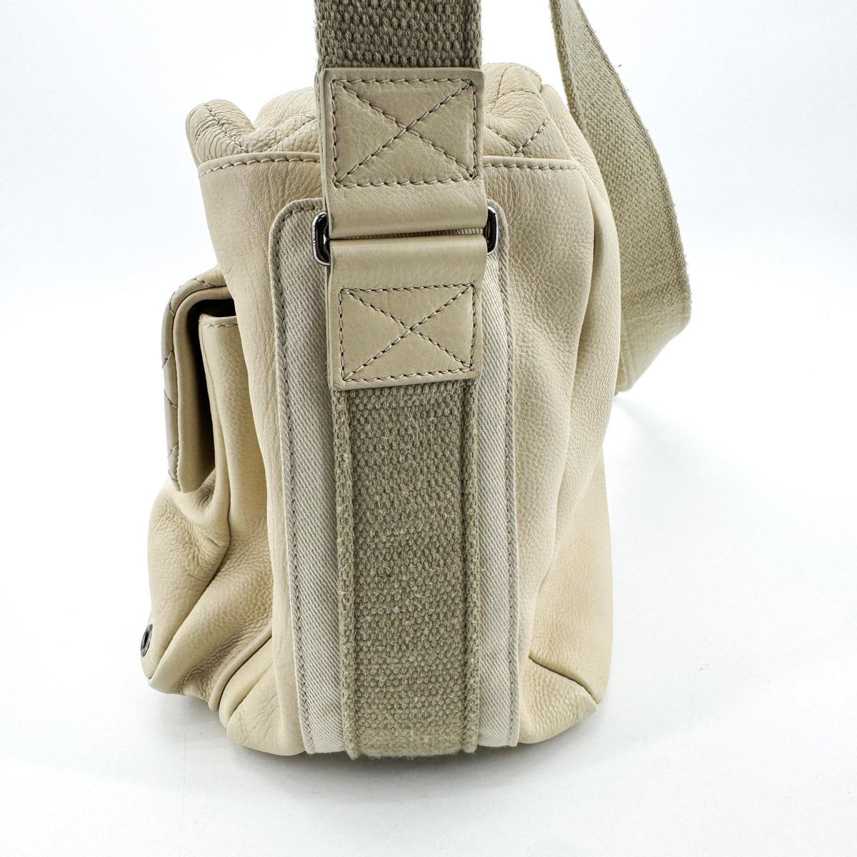 Chanel Quilted Double Pocket Lambskin Crossbody Bag Beige