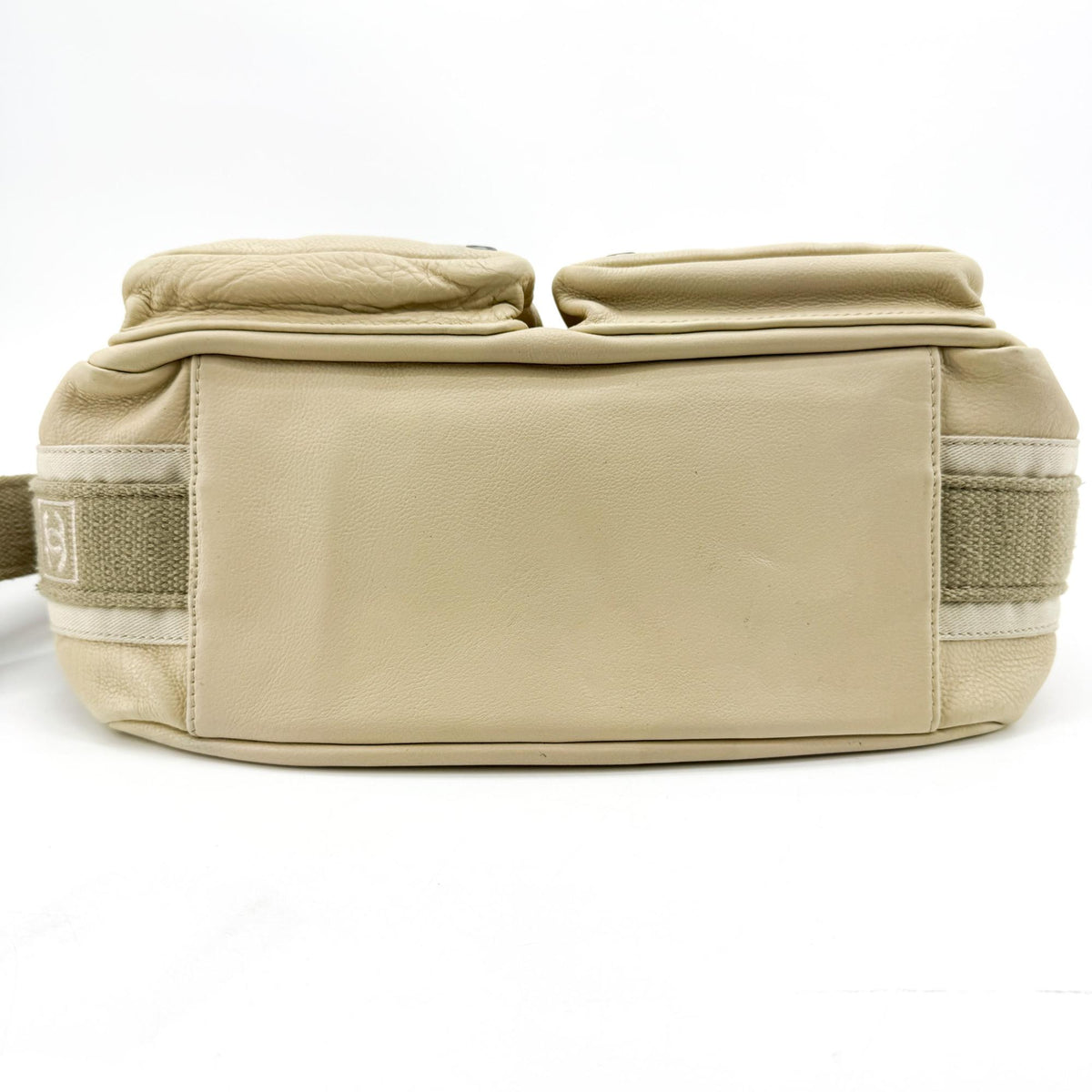 Chanel Quilted Double Pocket Lambskin Crossbody Bag Beige