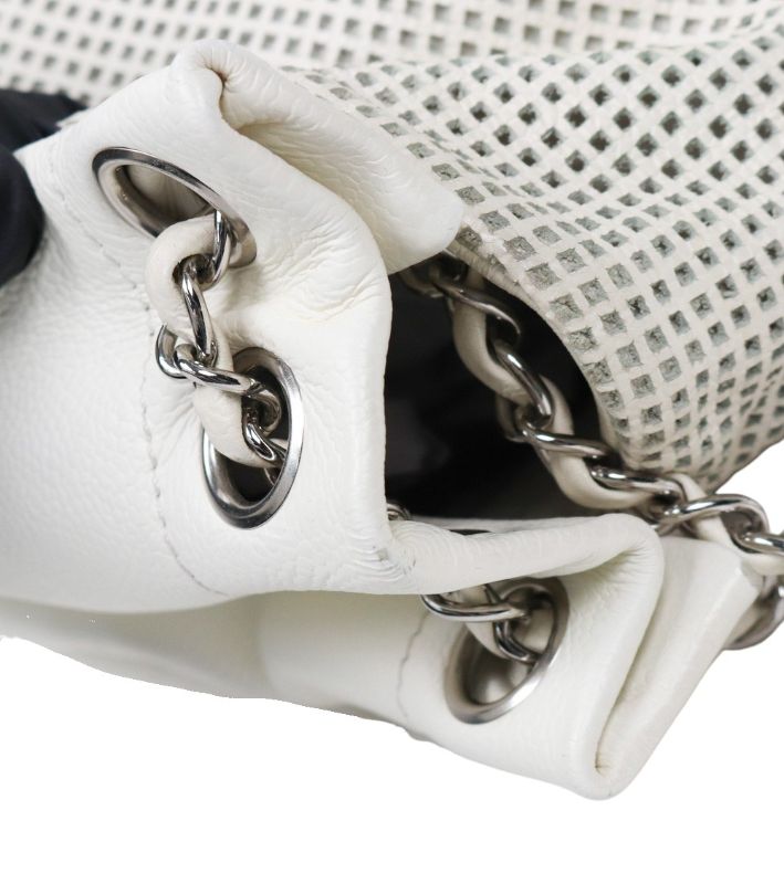 Chanel White Perforated Big CC Flap Shoulder Bag