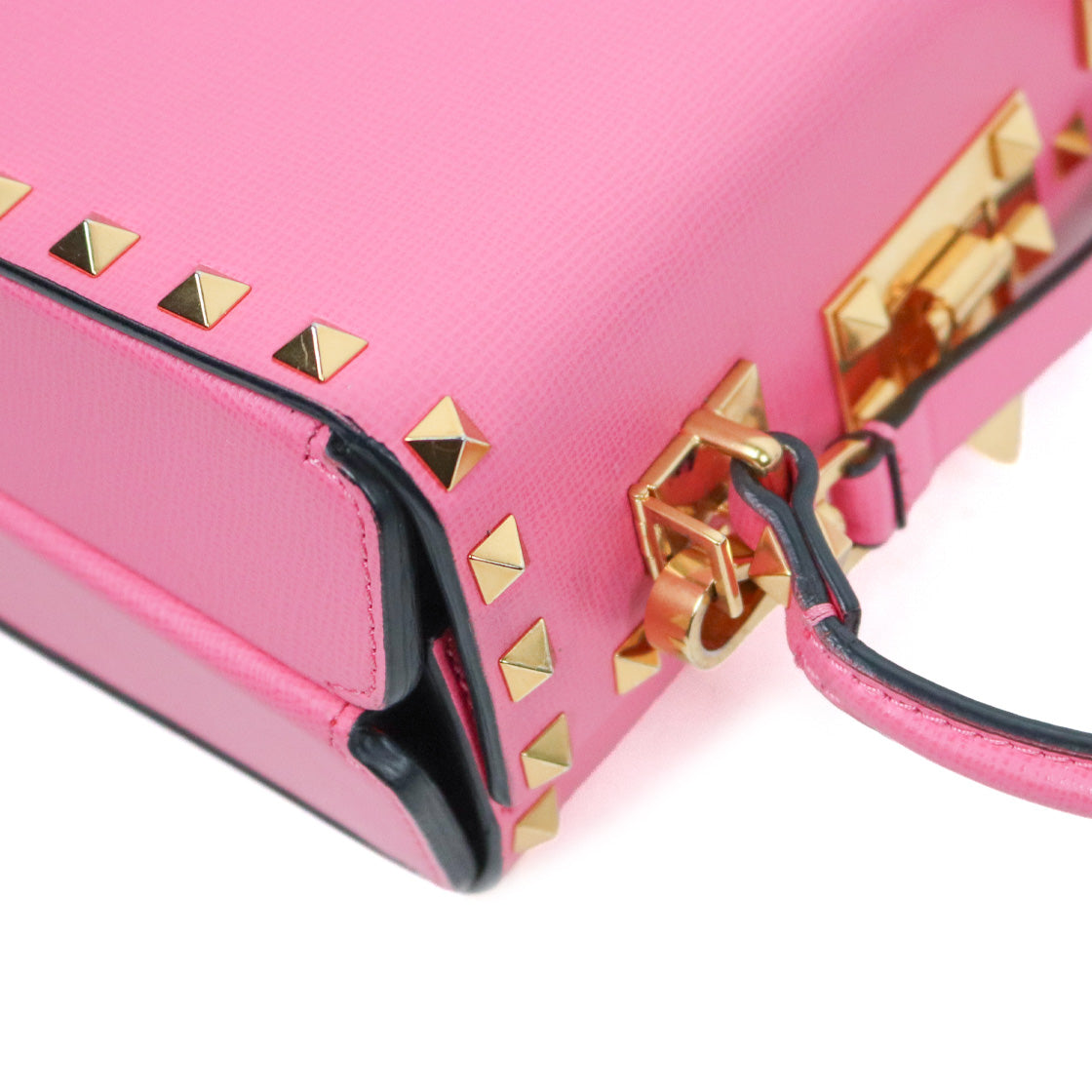 Valentino Pink Leather Rockstud Box Top-Handle Tote Bag
