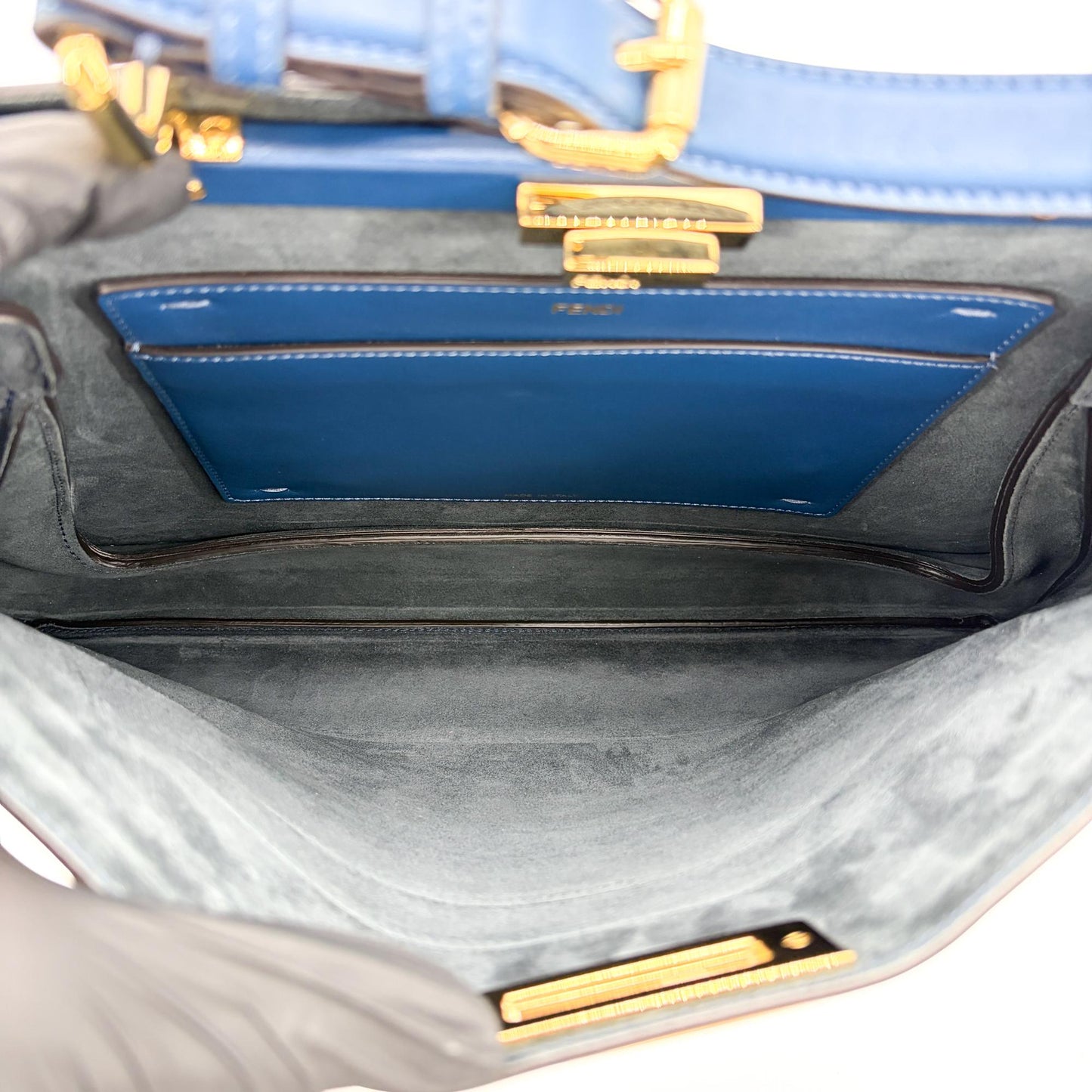 Fendi Peekaboo Essential Large Blue Calfskin Gold Hardware