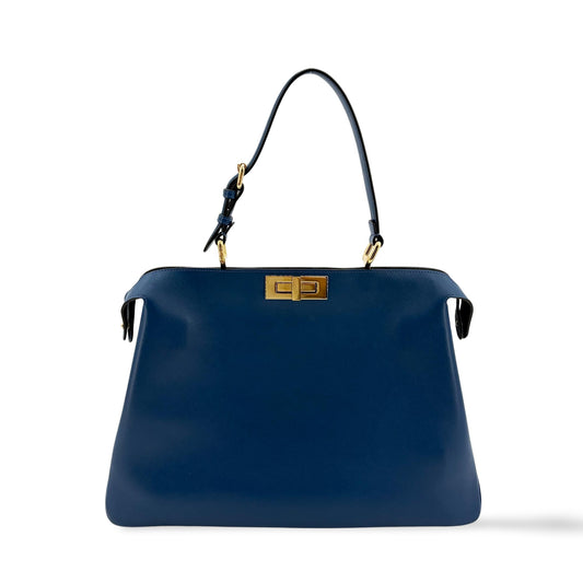 Fendi Peekaboo Essential Large Blue Calfskin Gold Hardware