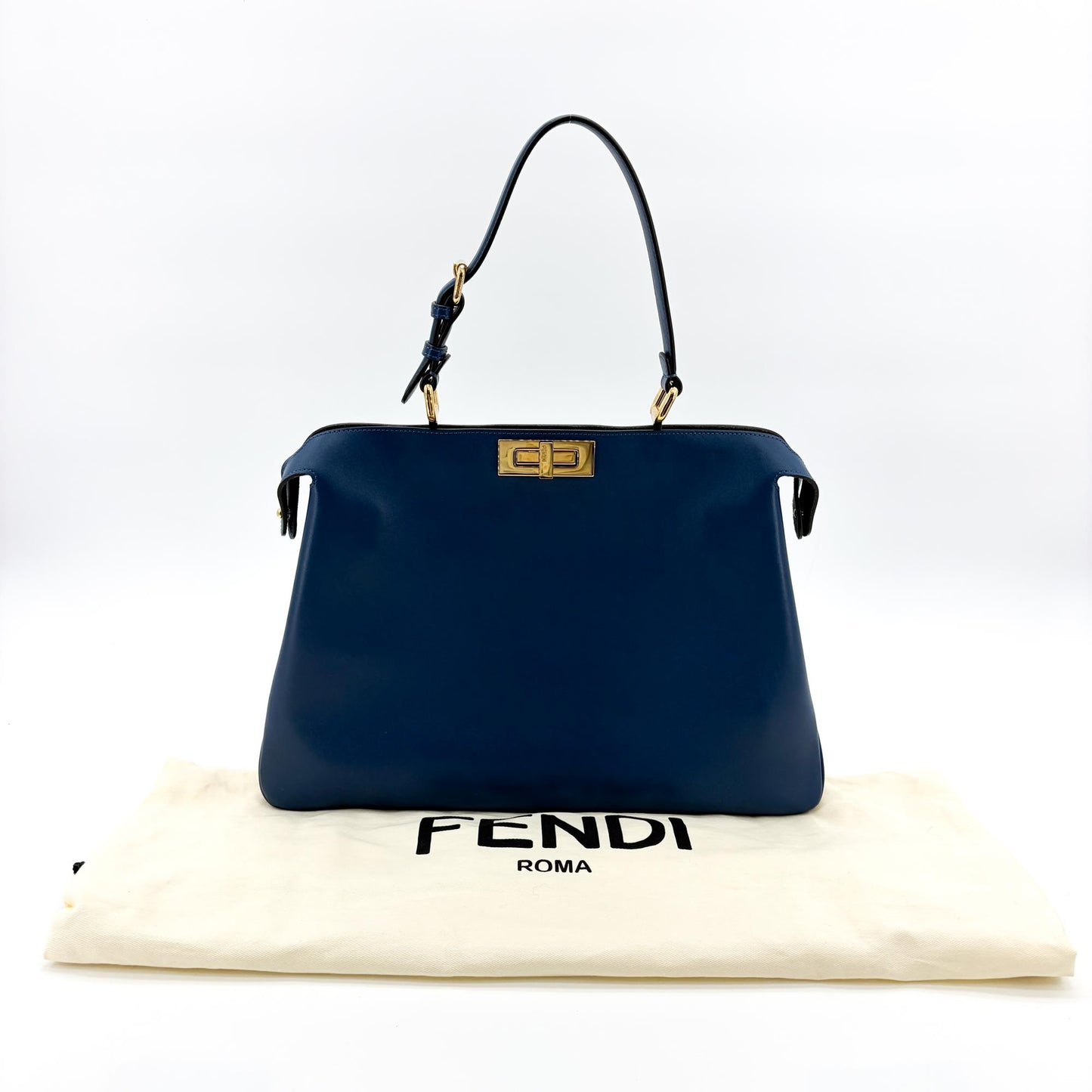 Fendi Peekaboo Essential Large Blue Calfskin Gold Hardware