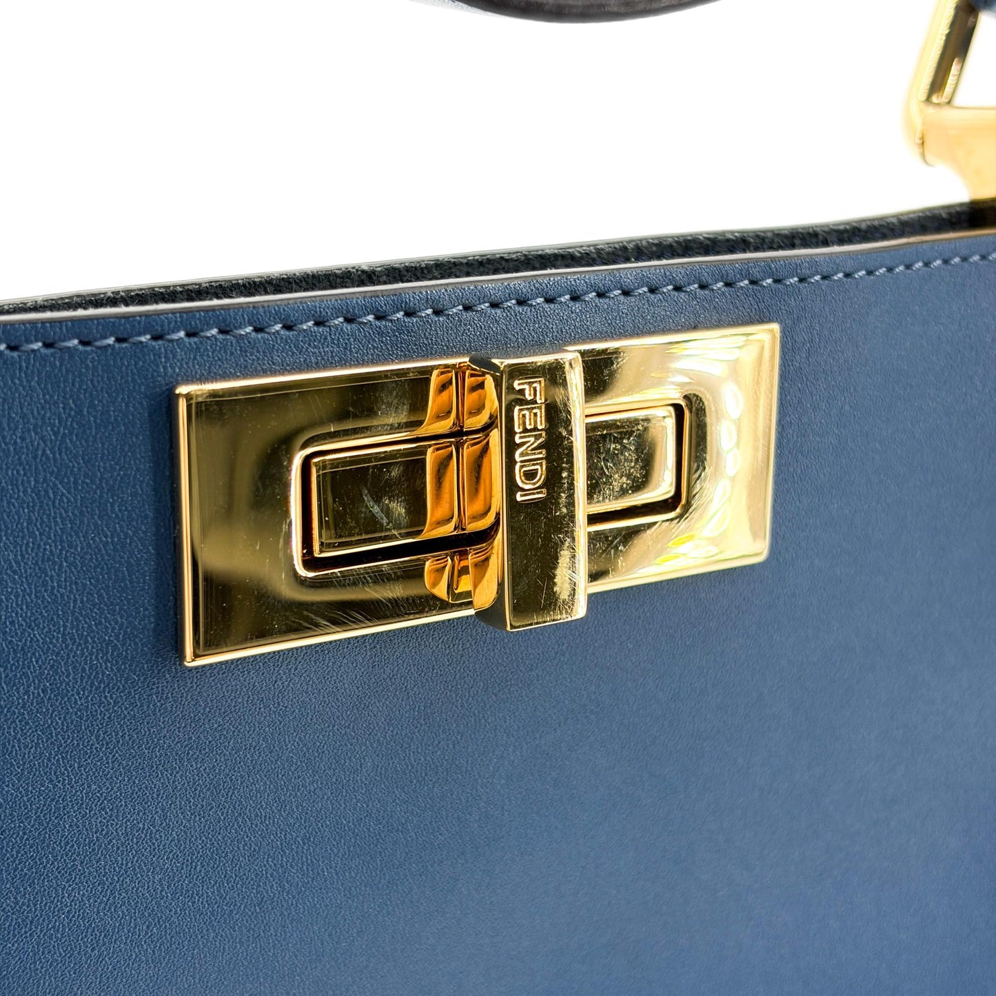 Fendi Peekaboo Essential Large Blue Calfskin Gold Hardware