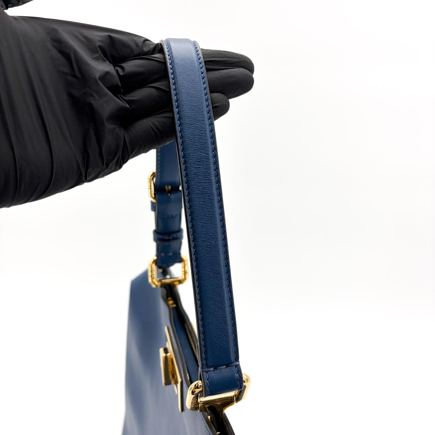 Fendi Peekaboo Essential Large Blue Calfskin Gold Hardware