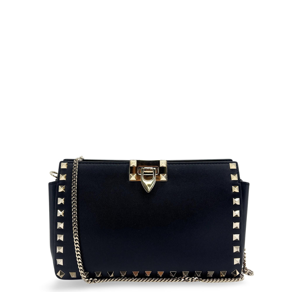 Valentino Garavani Rockstud Chain Shoulder Bag Black Gold Hardware