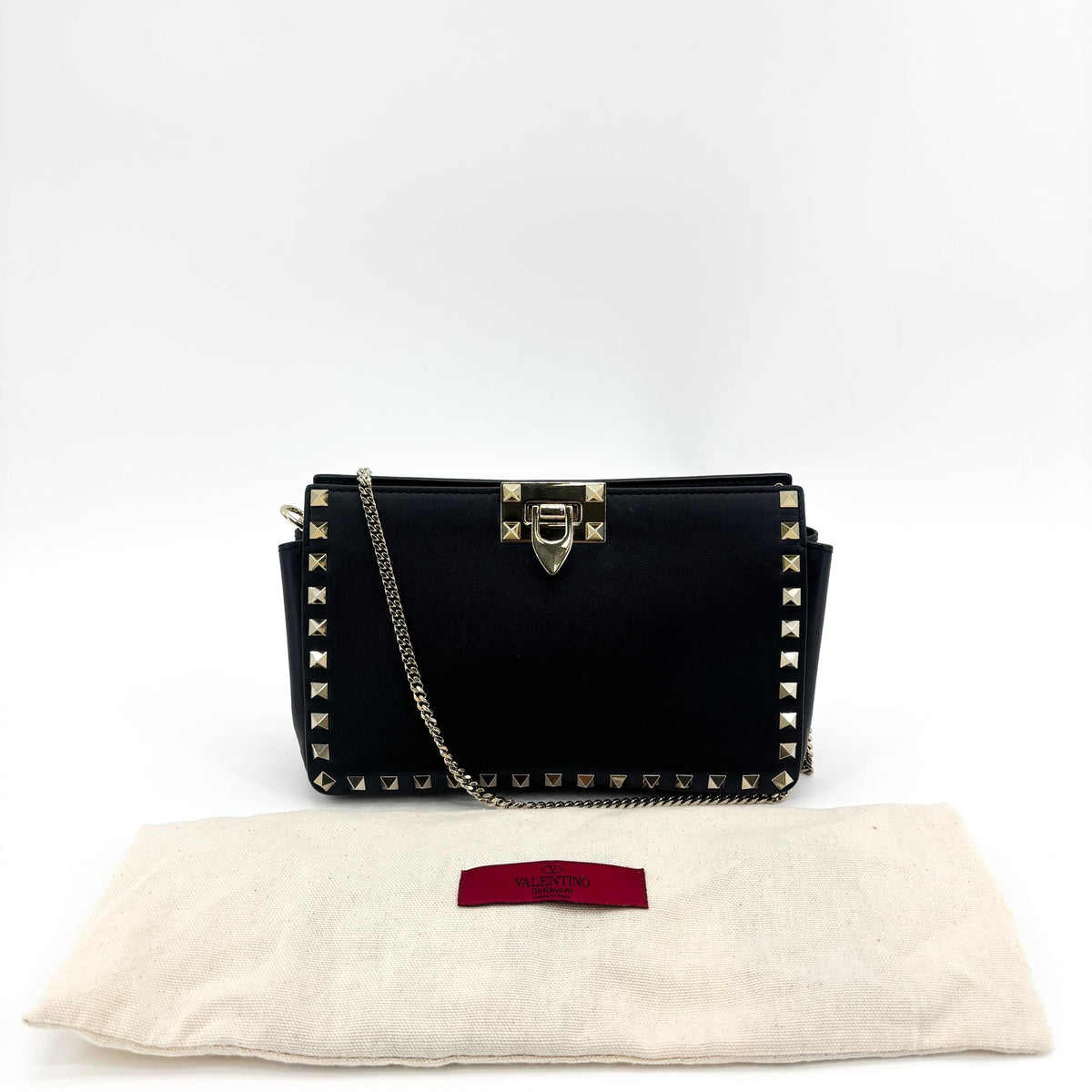 Valentino Garavani Rockstud Chain Shoulder Bag Black Gold Hardware