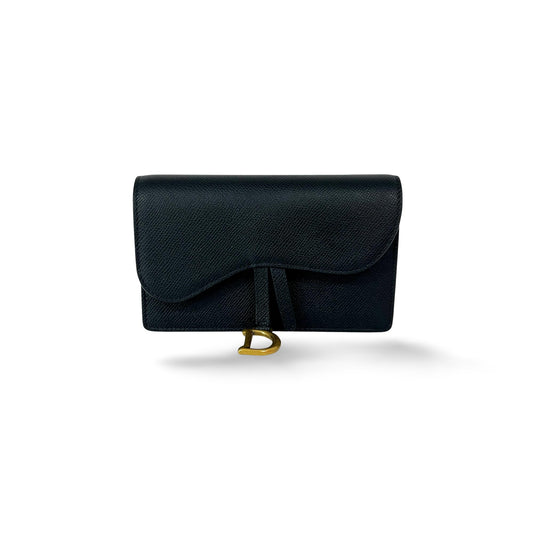 Dior Saddle Pouch Black Grained Calfskin Gold Hardware