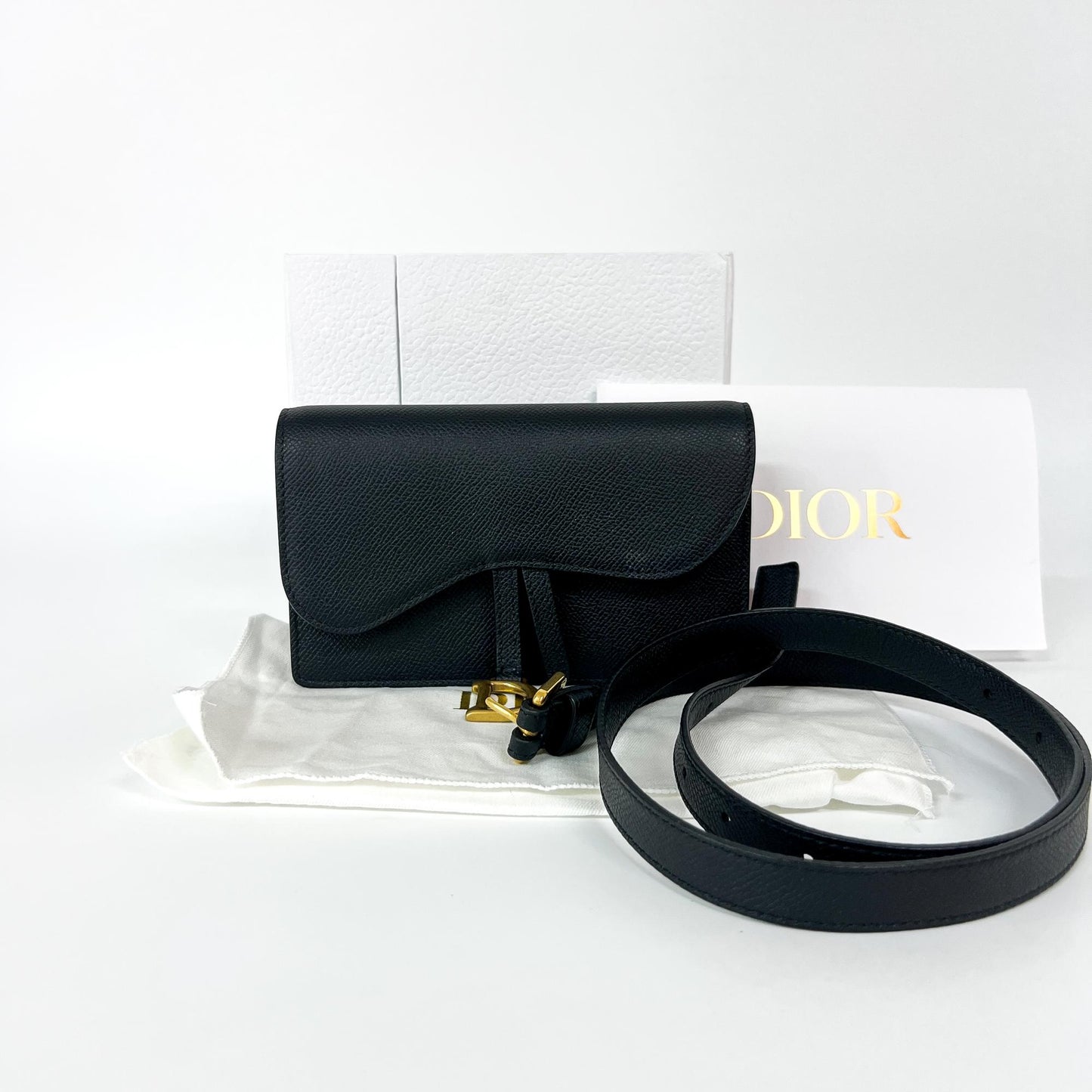 Dior Saddle Pouch Black Grained Calfskin Gold Hardware