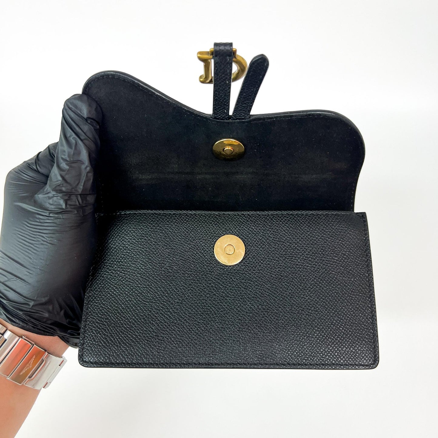 Dior Saddle Pouch Black Grained Calfskin Gold Hardware