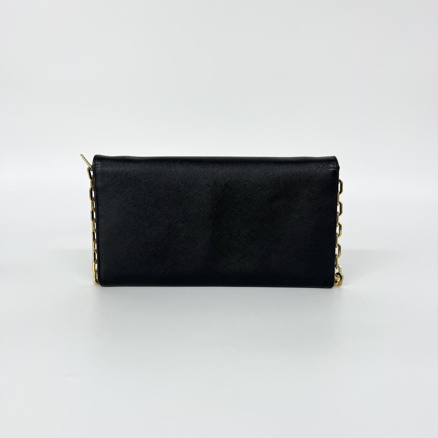 Prada Saffiano Leather Chain Wallet Black Gold Hardware