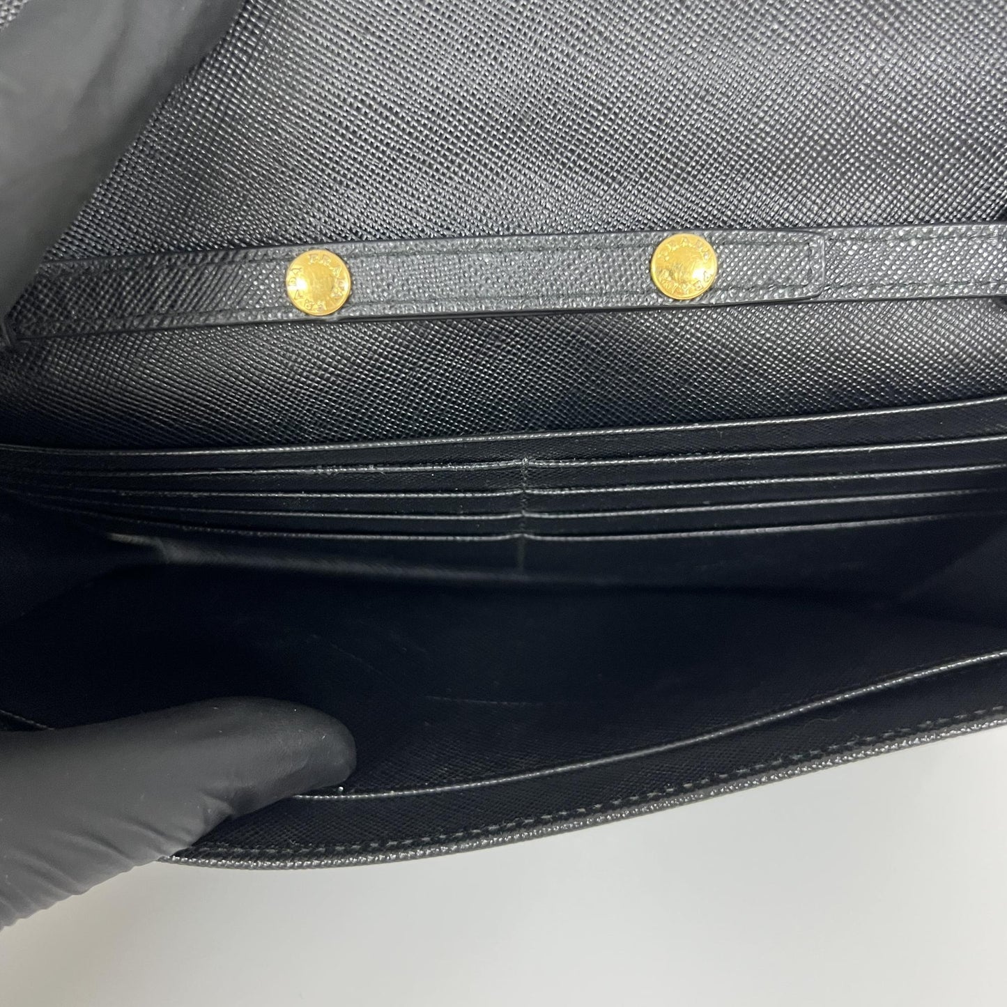 Prada Saffiano Leather Chain Wallet Black Gold Hardware