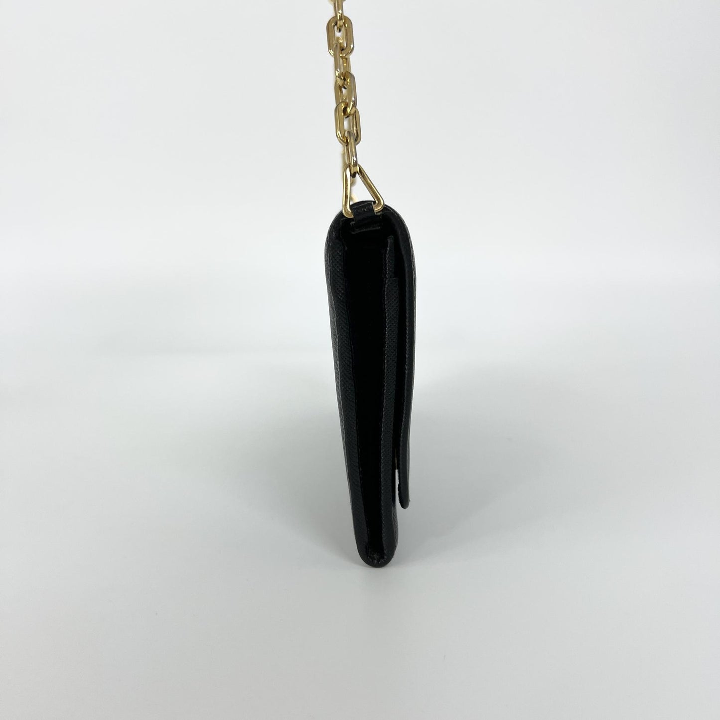Prada Saffiano Leather Chain Wallet Black Gold Hardware