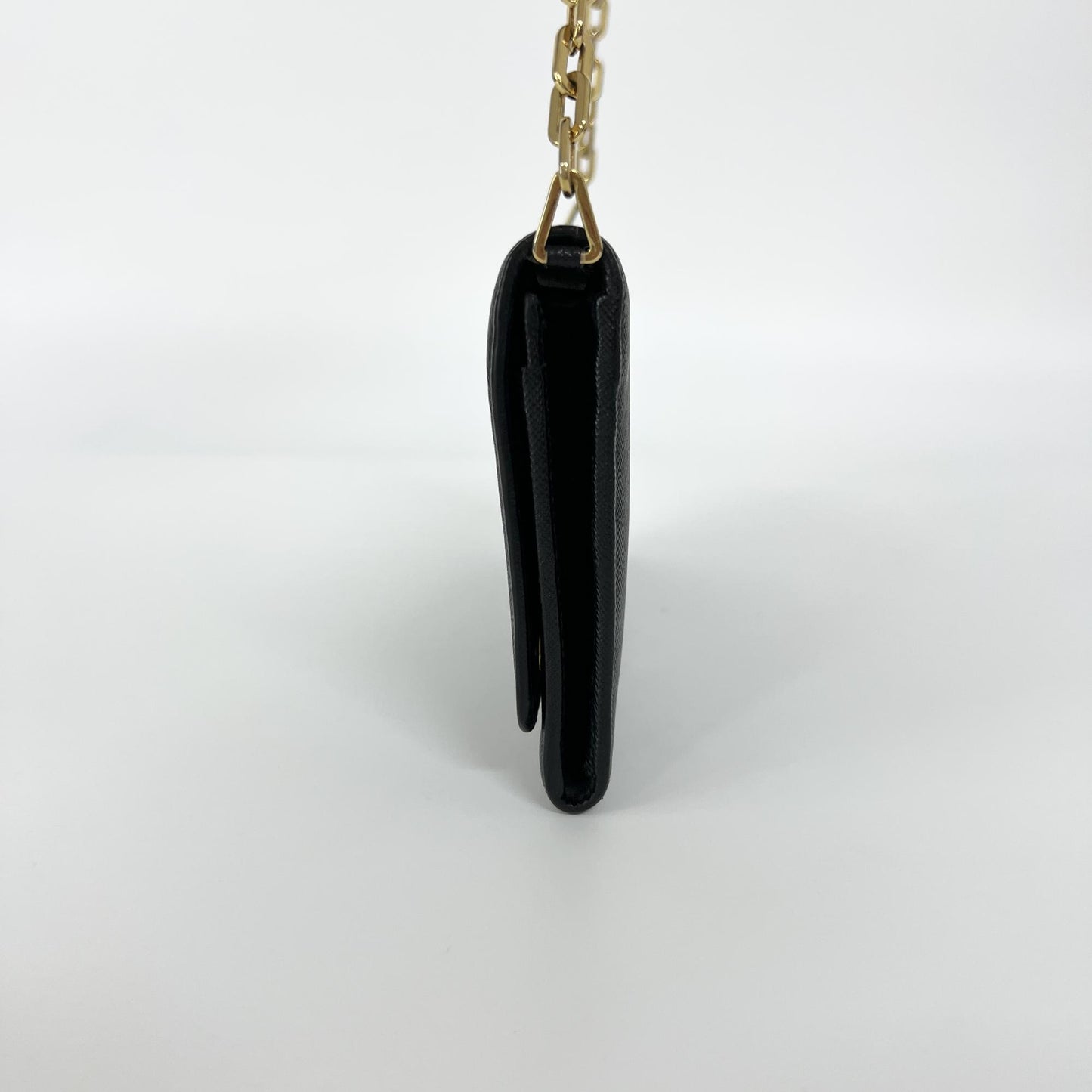 Prada Saffiano Leather Chain Wallet Black Gold Hardware
