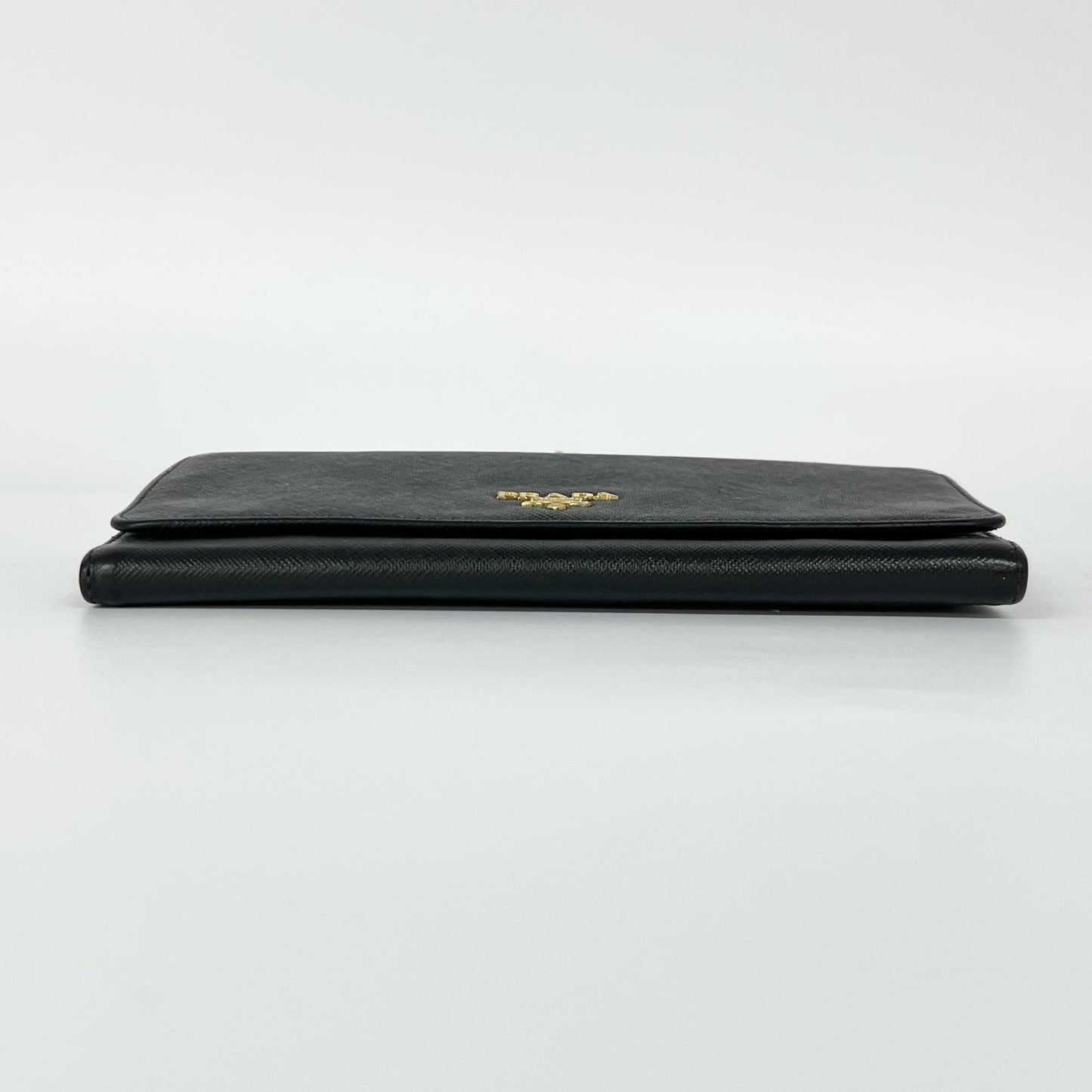 Prada Saffiano Leather Chain Wallet Black Gold Hardware
