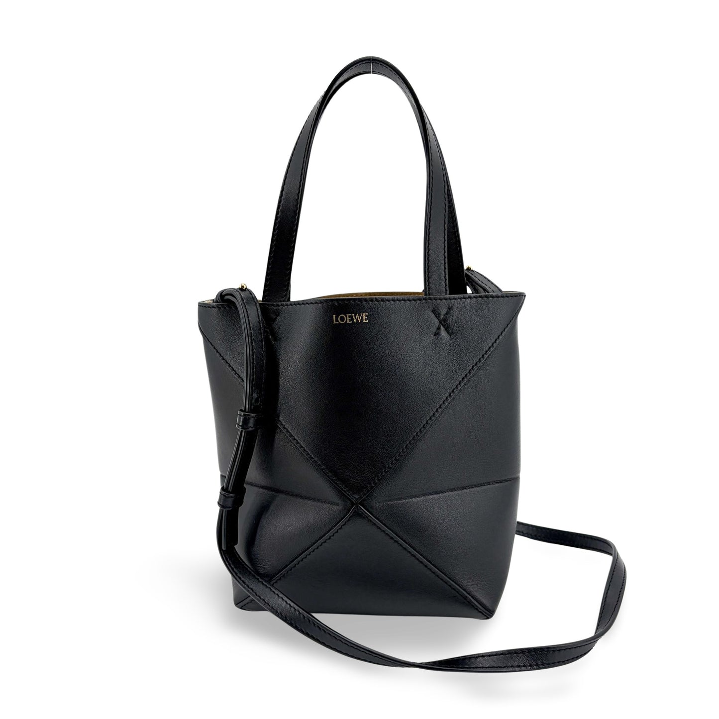 Loewe Mini Puzzle Fold Tote Bag Shiny Calfskin Black