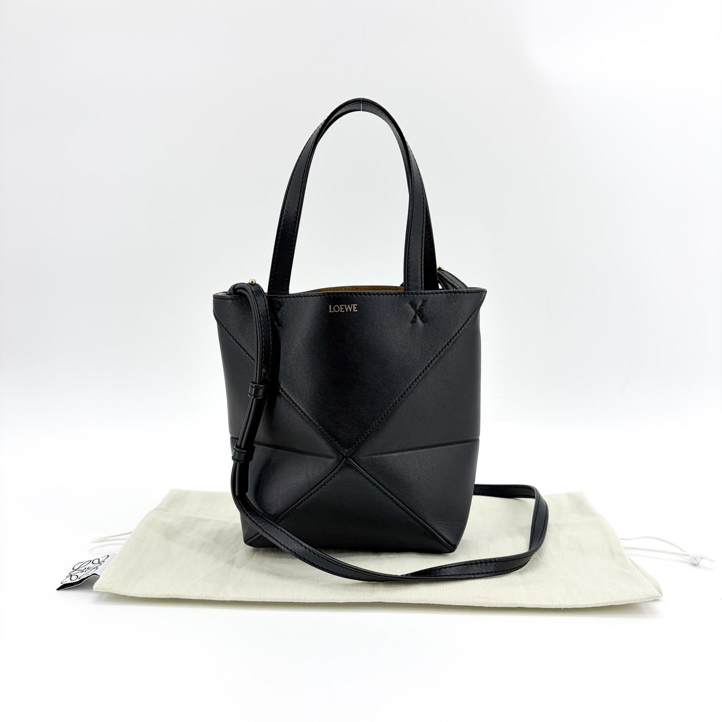 Loewe Mini Puzzle Fold Tote Bag Shiny Calfskin Black