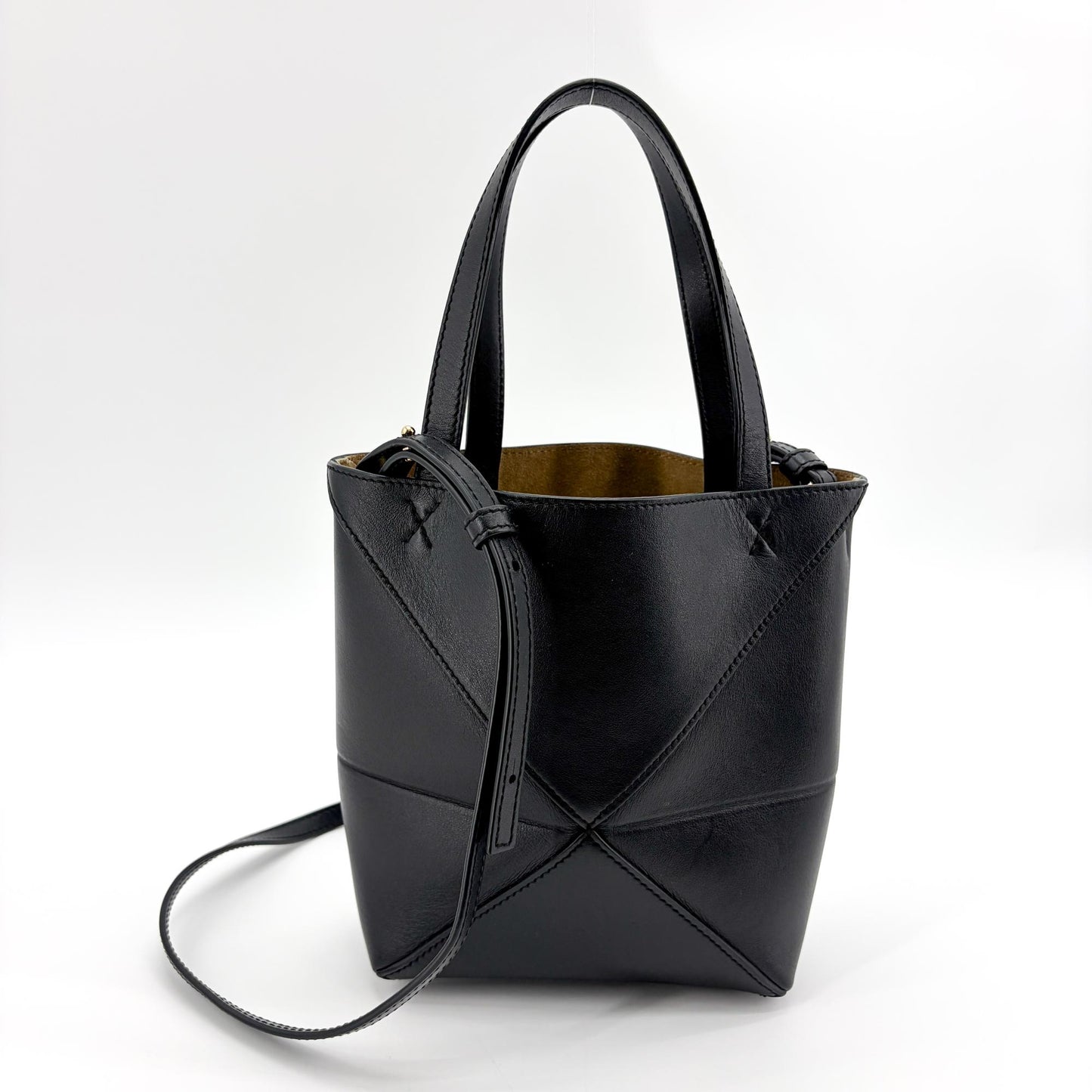 Loewe Mini Puzzle Fold Tote Bag Shiny Calfskin Black