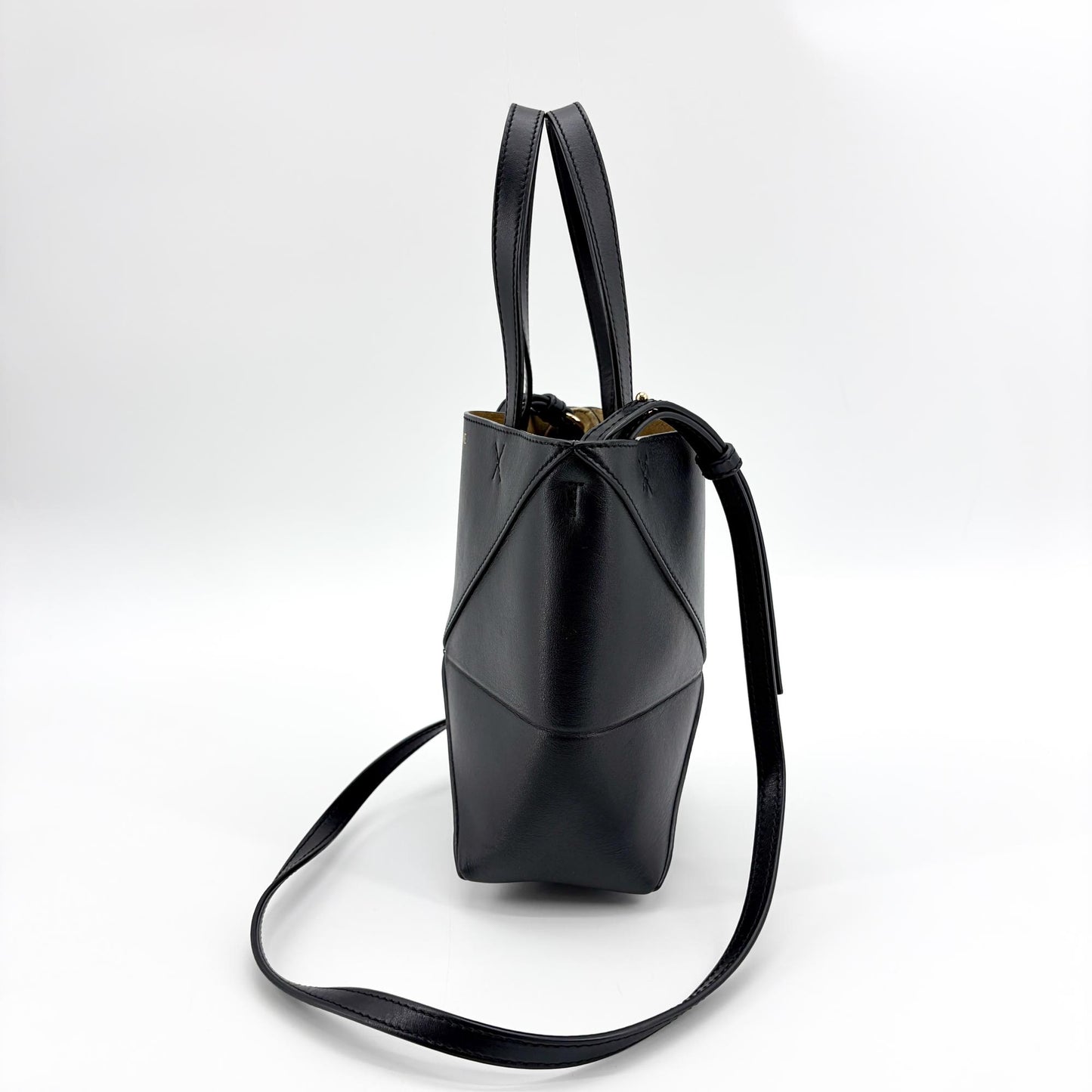 Loewe Mini Puzzle Fold Tote Bag Shiny Calfskin Black