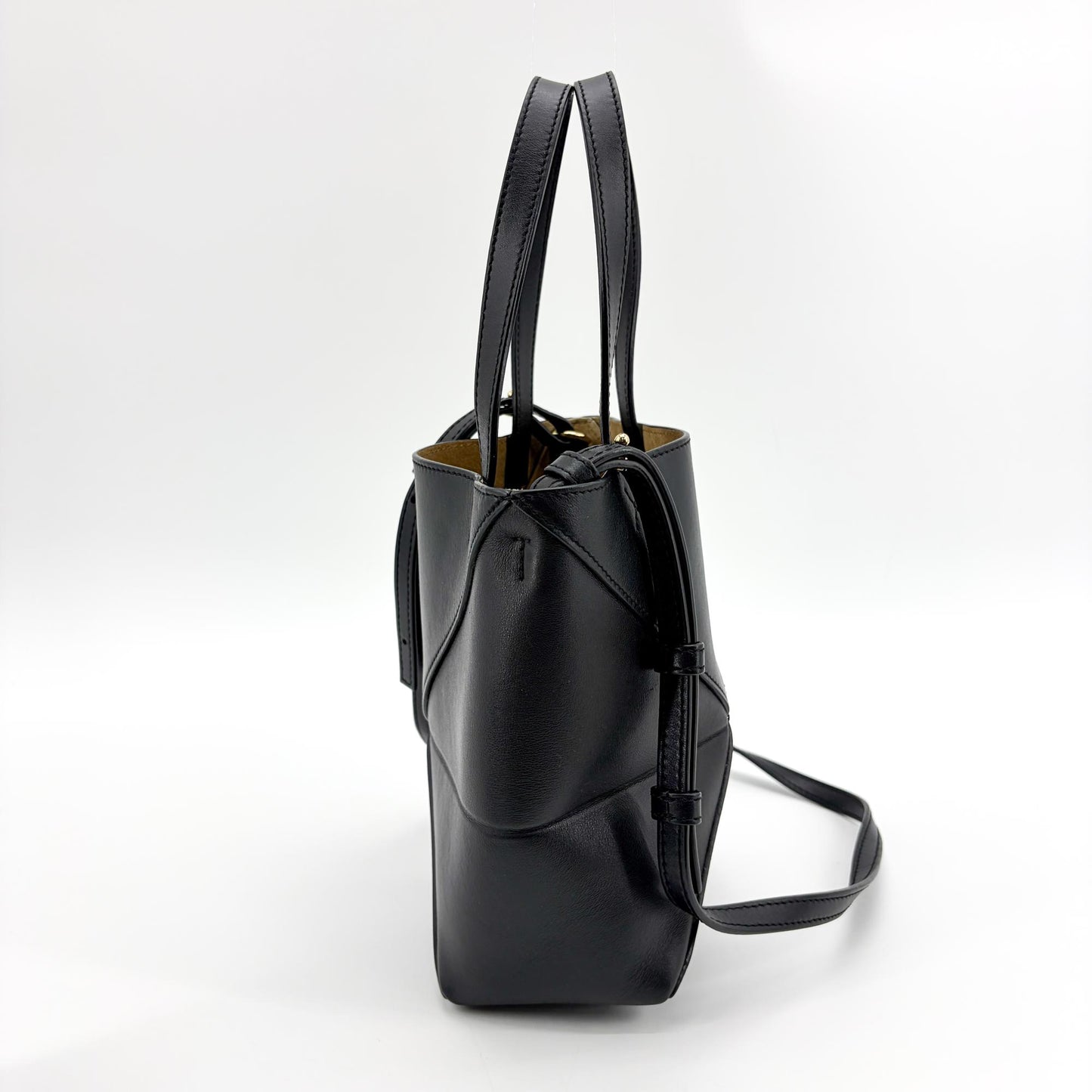 Loewe Mini Puzzle Fold Tote Bag Shiny Calfskin Black