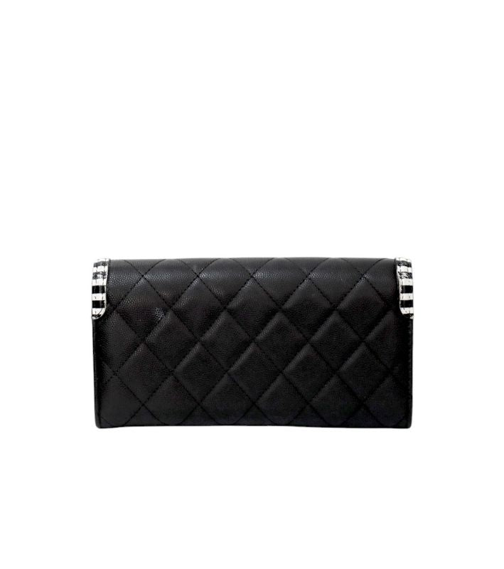 Chanel Black Stripe Long Wallet