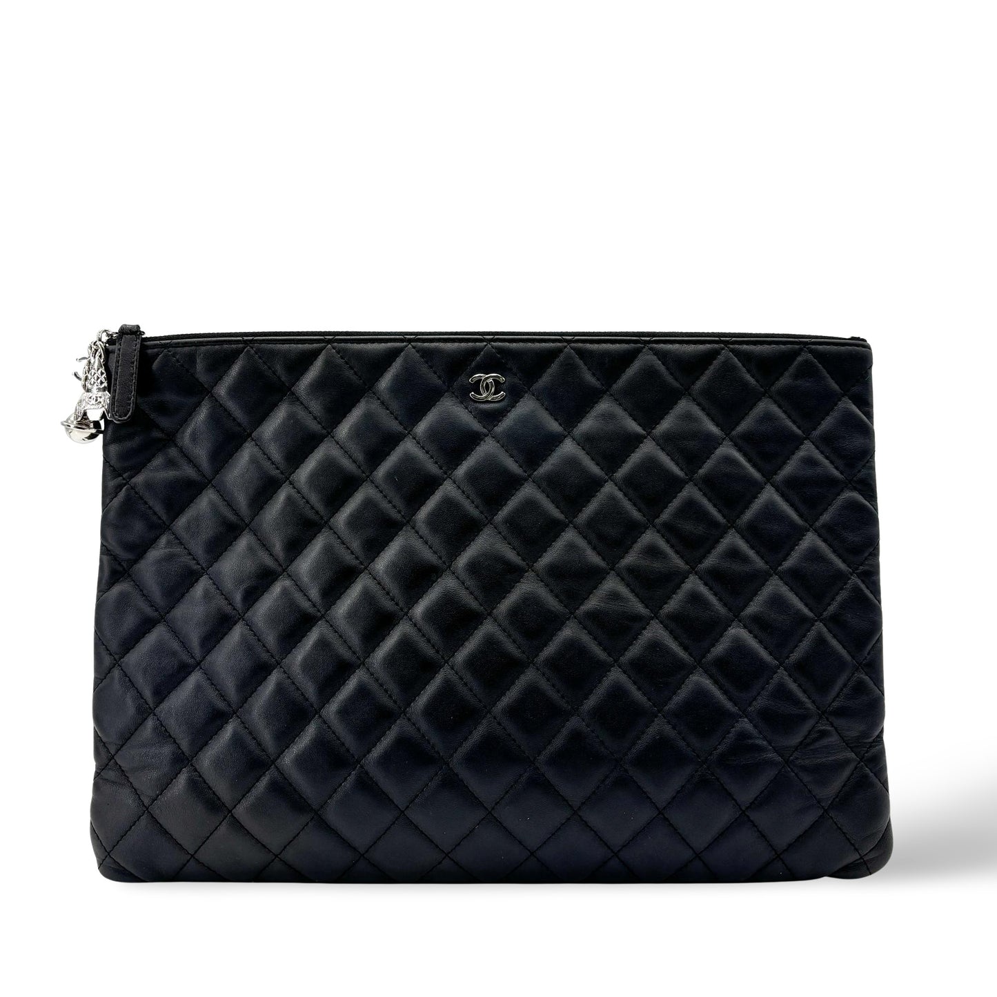 Chanel Lambskin Classic Large Pouch Black with Silver Hardware